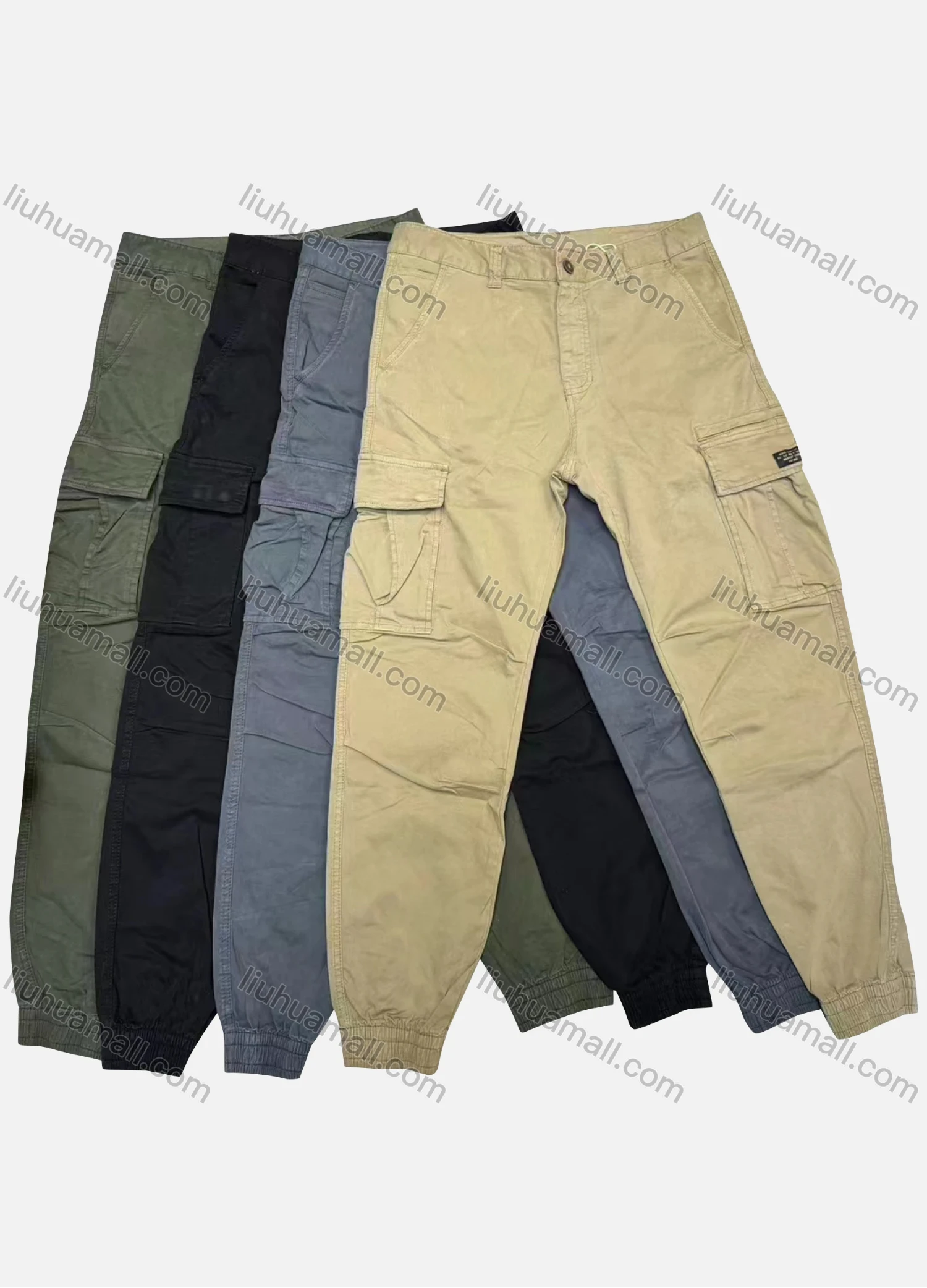 Wholesale Men's Casual Plain Flap Pockets Button Closure Cargo Pant 9988# - Liuhuamall