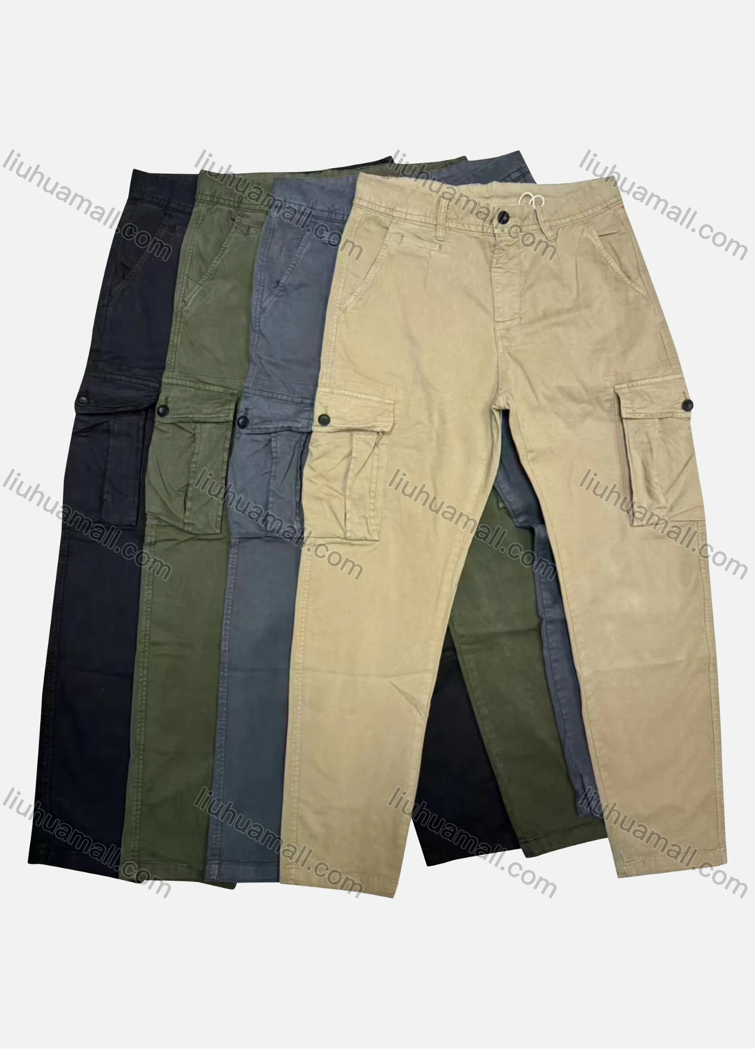 Wholesale Men's Casual Plain Flap Pockets Button Closure Cargo Pant 9987# - Liuhuamall