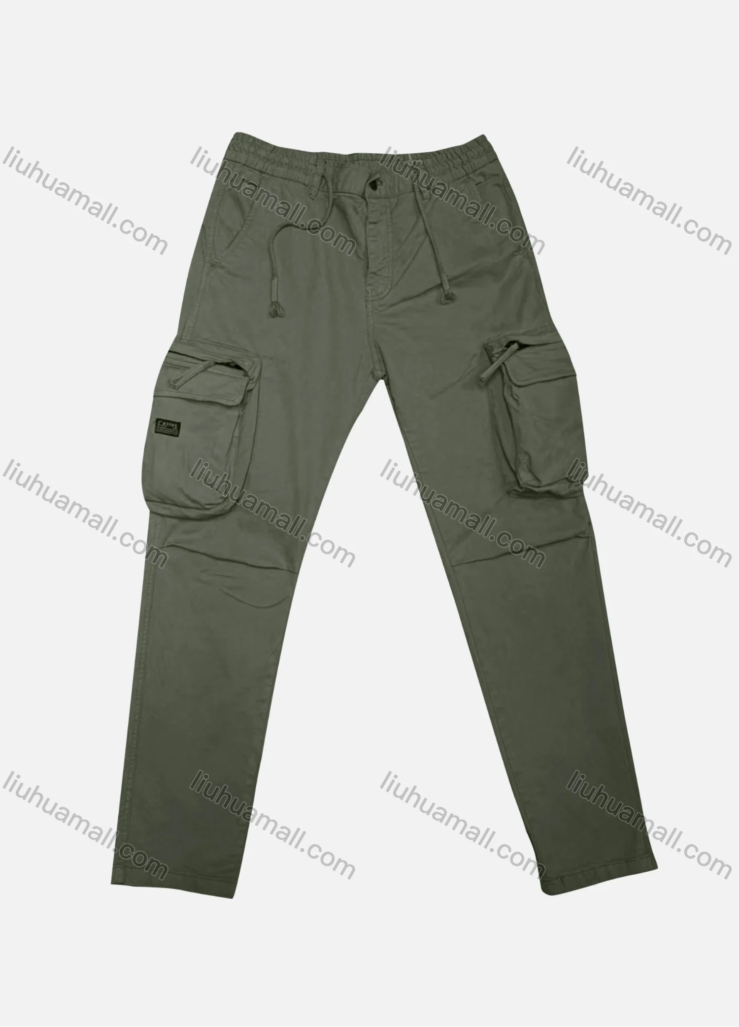 Wholesale Men's Casual Plain Flap Pockets Zip Decor Drawstring Cargo Pant 9985# - Liuhuamall