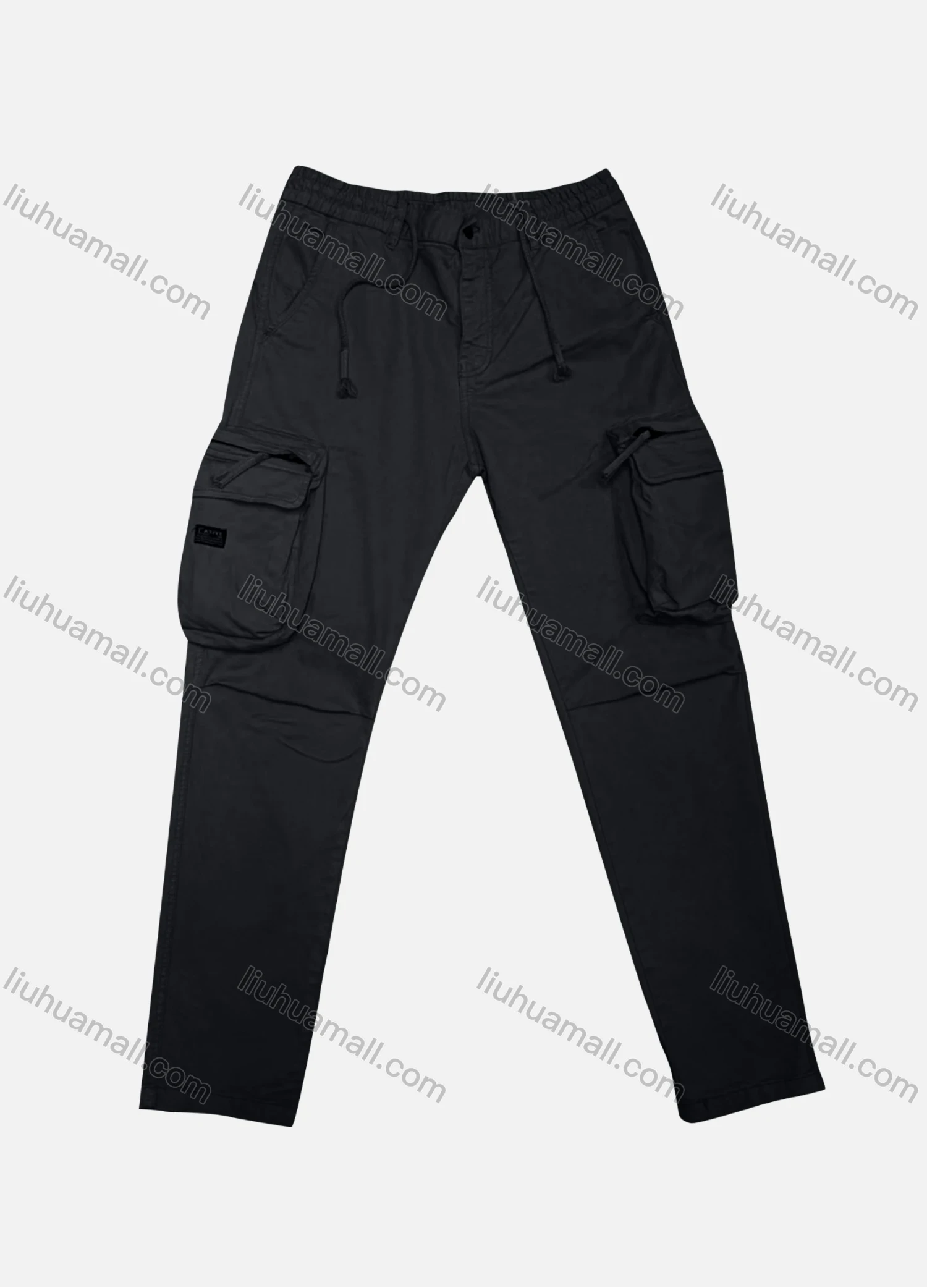 Wholesale Men's Casual Plain Flap Pockets Zip Decor Drawstring Cargo Pant 9985# - Liuhuamall