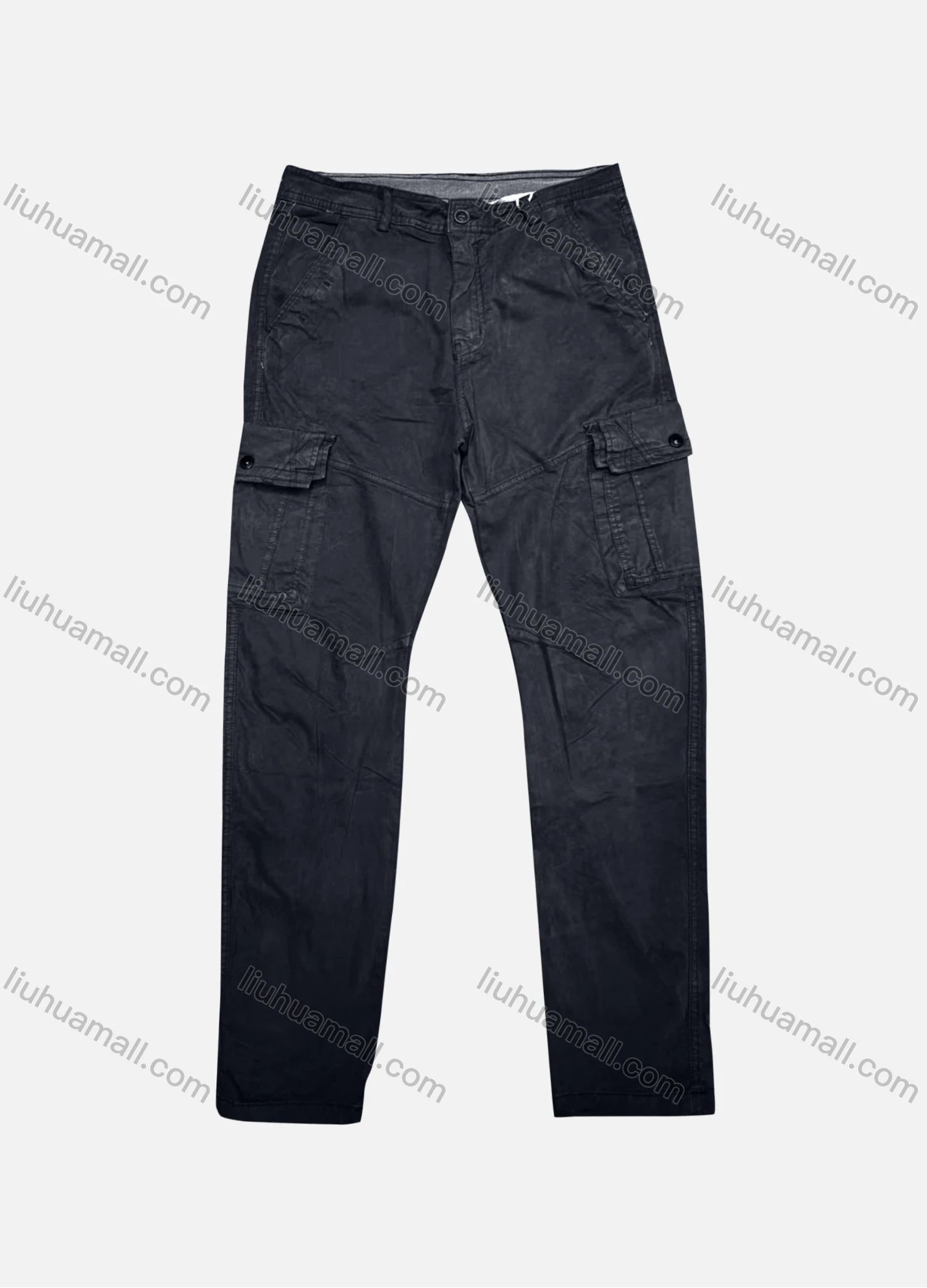 Wholesale Men's Casual Plain Flap Pockets Button Closure Cargo Pant 9A887# - Liuhuamall