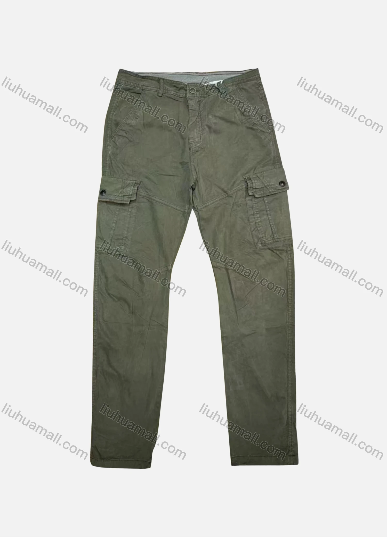 Wholesale Men's Casual Plain Flap Pockets Button Closure Cargo Pant 9A887# - Liuhuamall