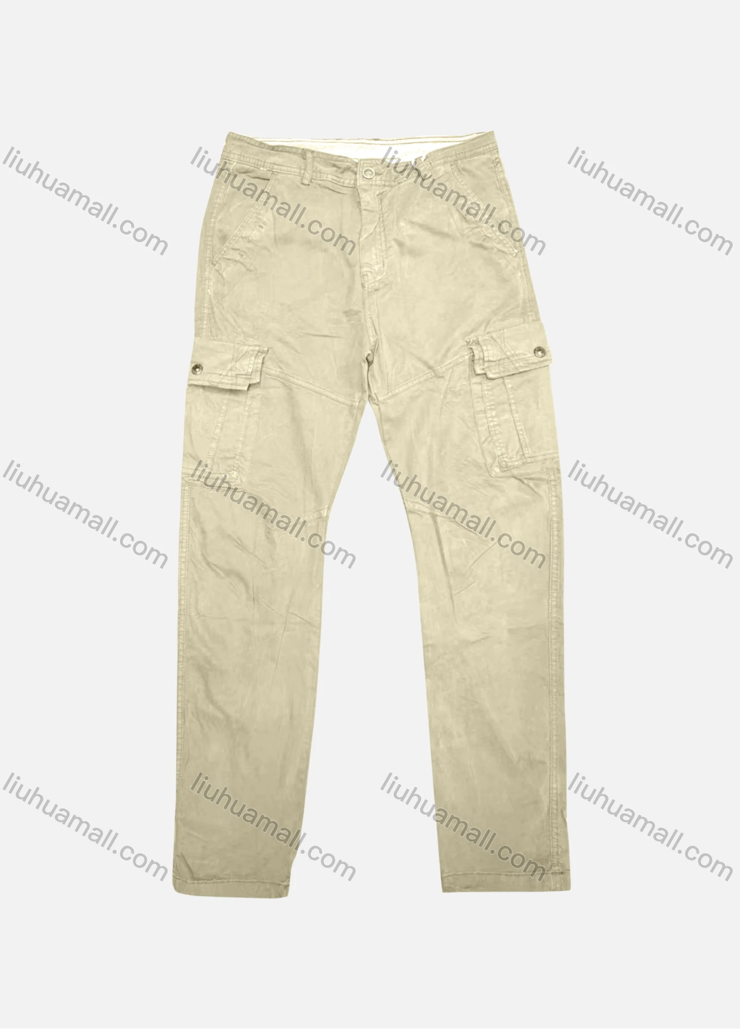 Wholesale Men's Casual Plain Flap Pockets Button Closure Cargo Pant 9A887# - Liuhuamall