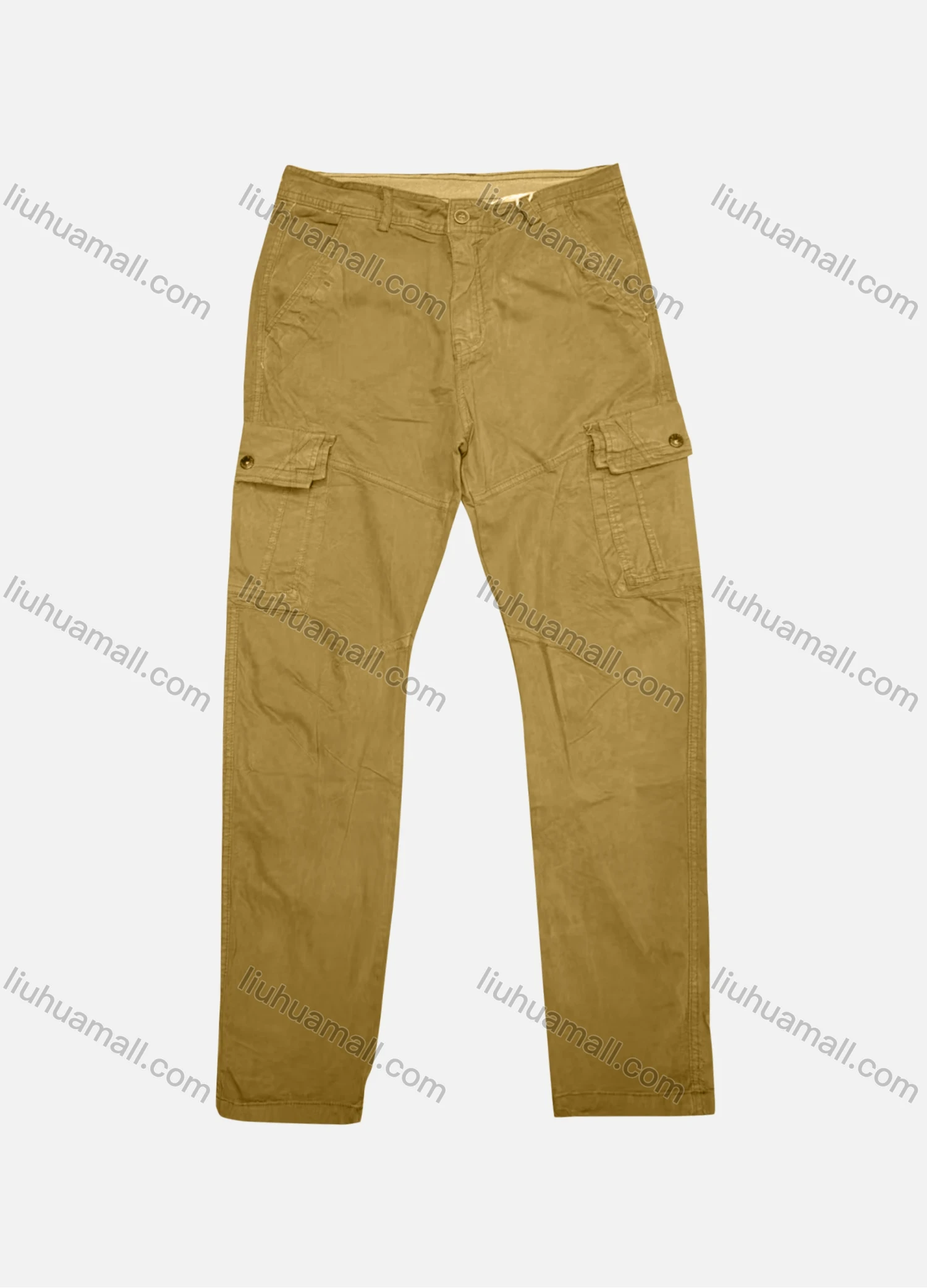 Wholesale Men's Casual Plain Flap Pockets Button Closure Cargo Pant 9A887# - Liuhuamall
