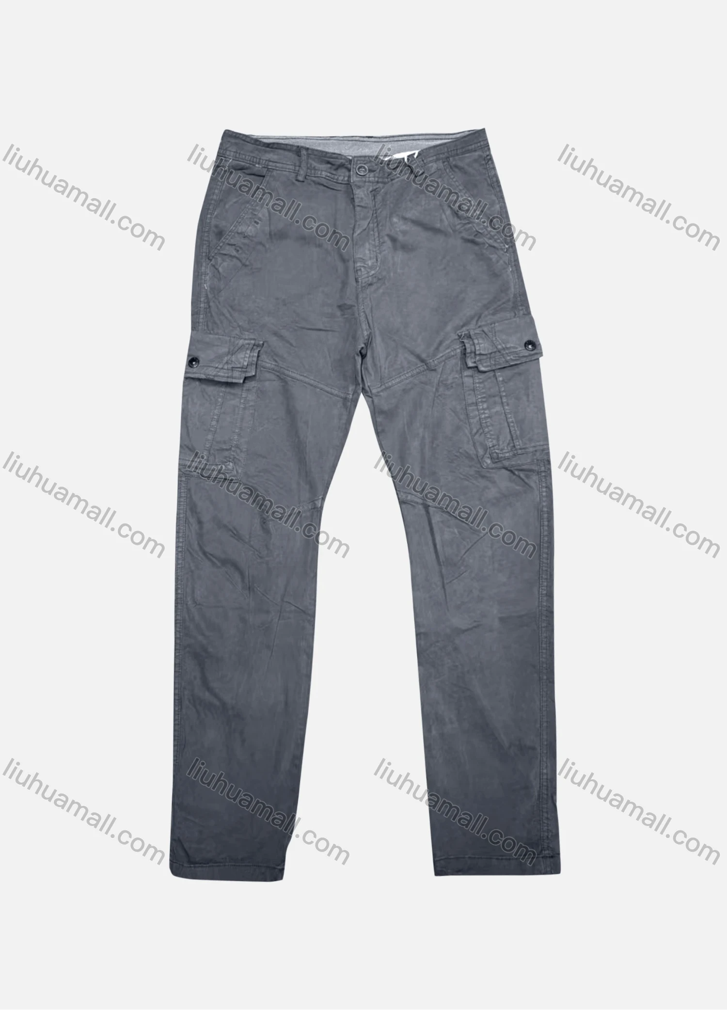 Wholesale Men's Casual Plain Flap Pockets Button Closure Cargo Pant 9A887# - Liuhuamall