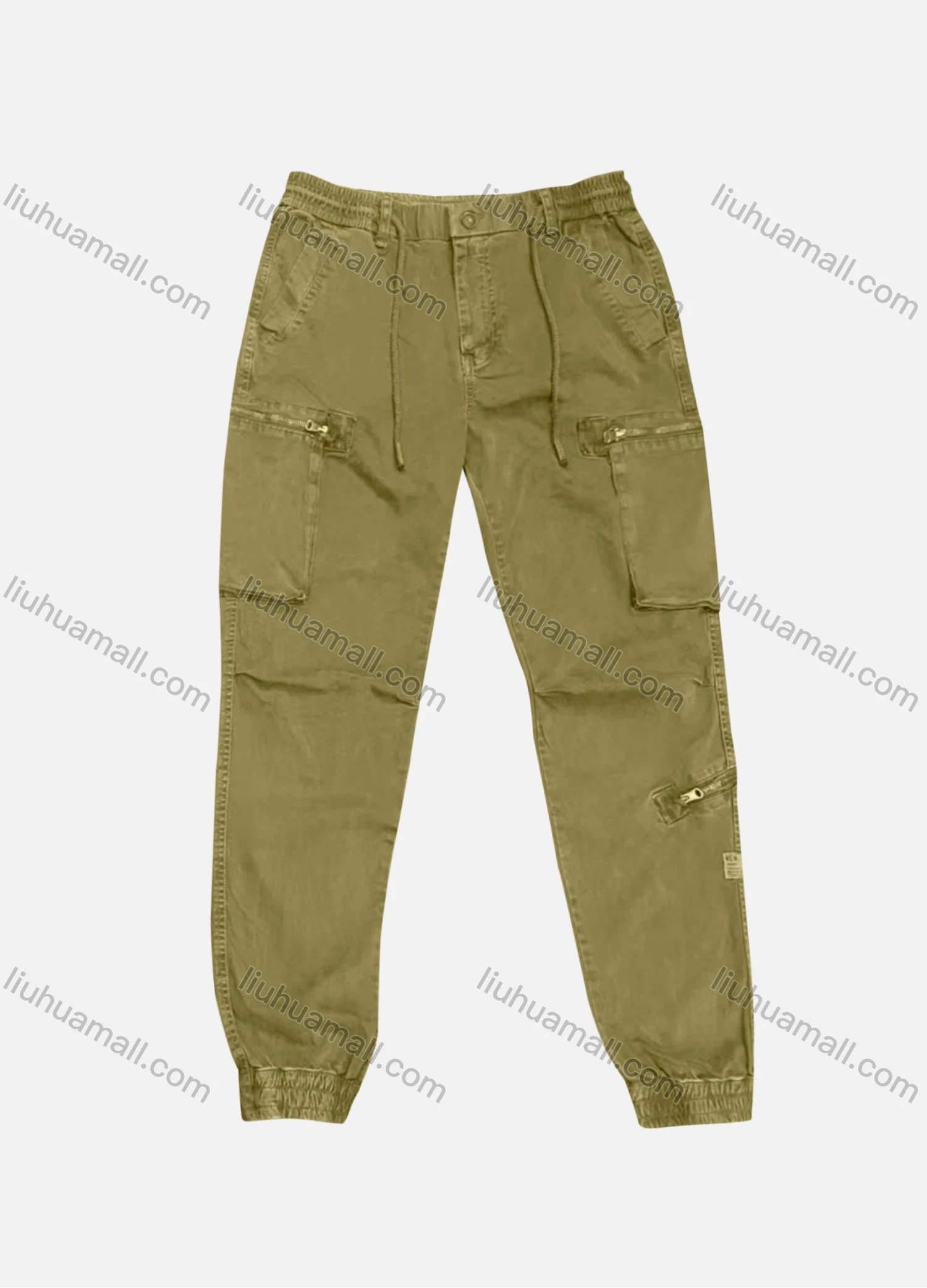 Wholesale Men's Casual Plain Zipper Pockets Drawstring Cargo Pant 9330# - Liuhuamall