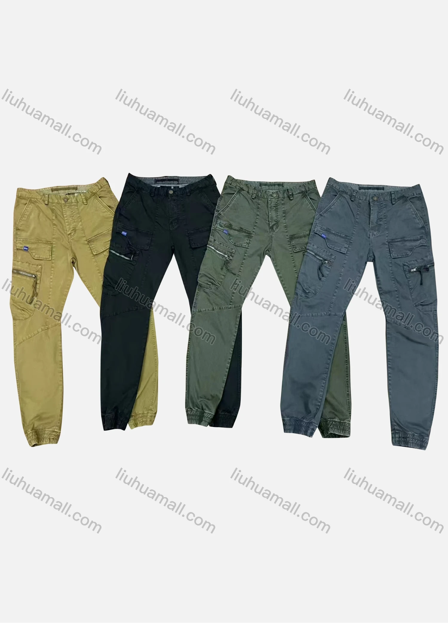 Wholesale Men's Casual Plain Zipper Pockets Button Closure Cargo Pant 9367# - Liuhuamall