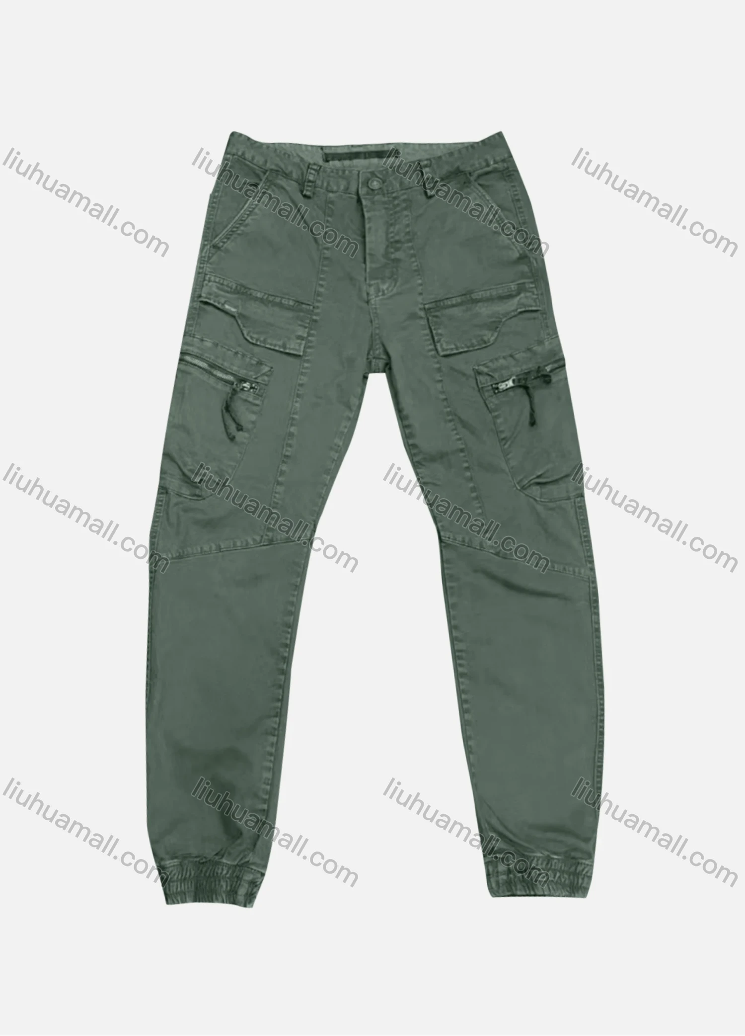 Wholesale Men's Casual Plain Zipper Pockets Button Closure Cargo Pant 9367# - Liuhuamall