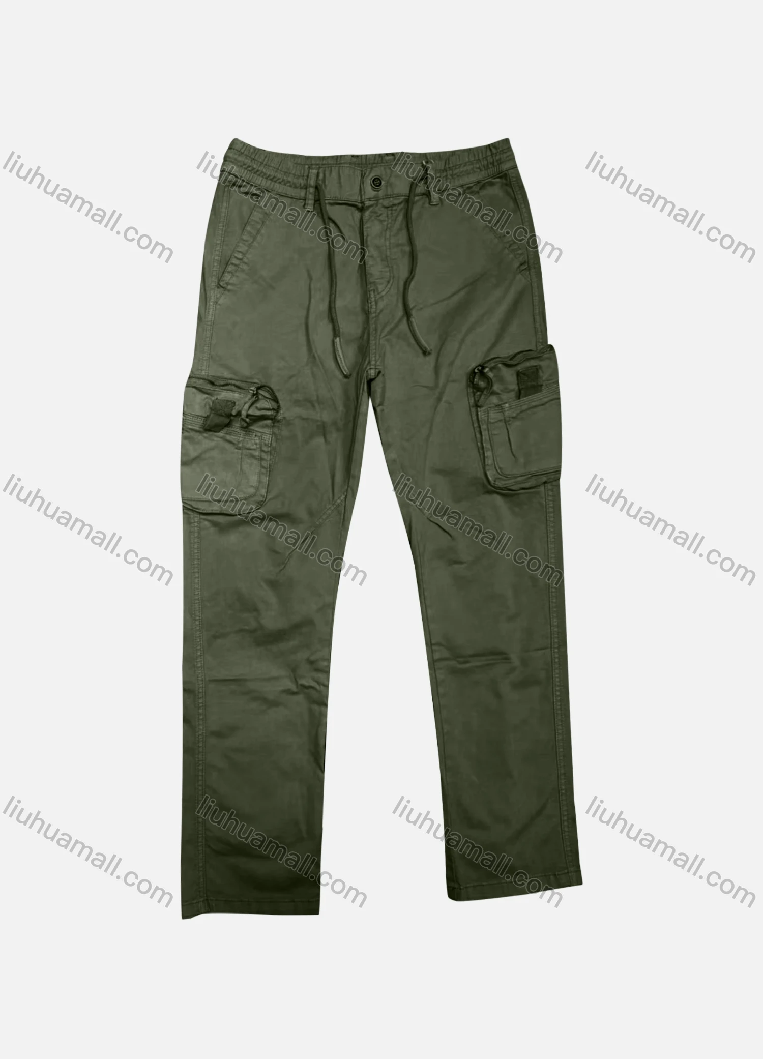 Wholesale Men's Casual Plain Zipper Pockets Drawstring Cargo Pant 8096# - Liuhuamall