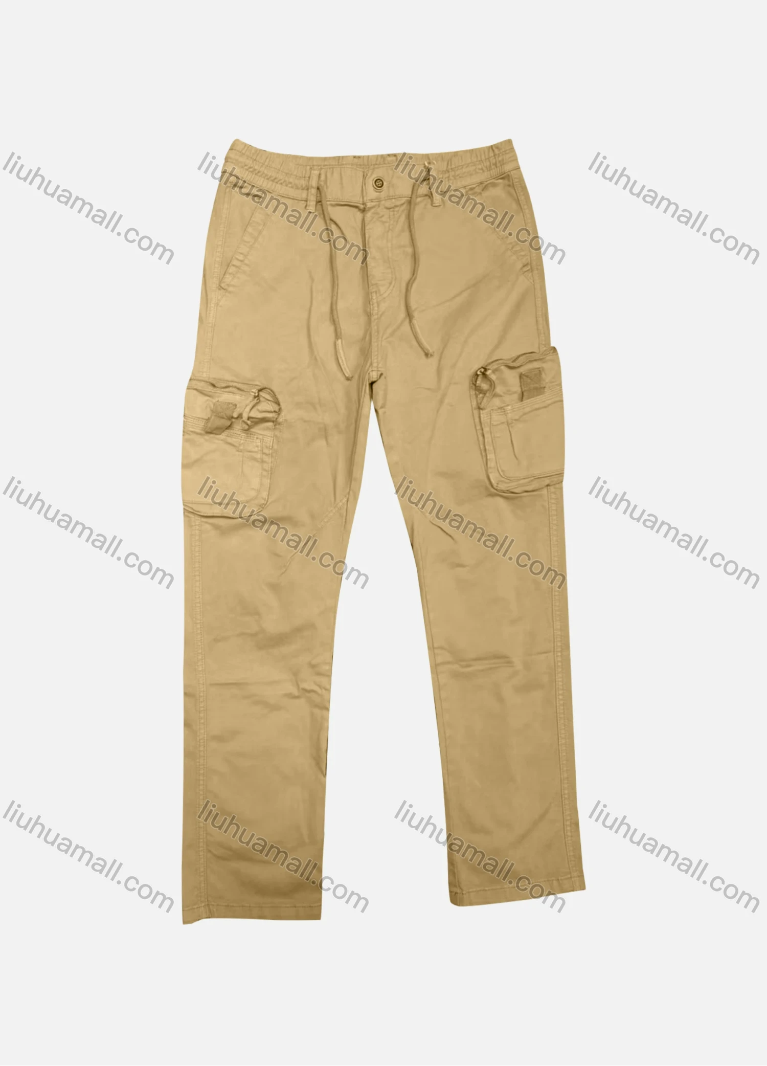 Wholesale Men's Casual Plain Zipper Pockets Drawstring Cargo Pant 8096# - Liuhuamall