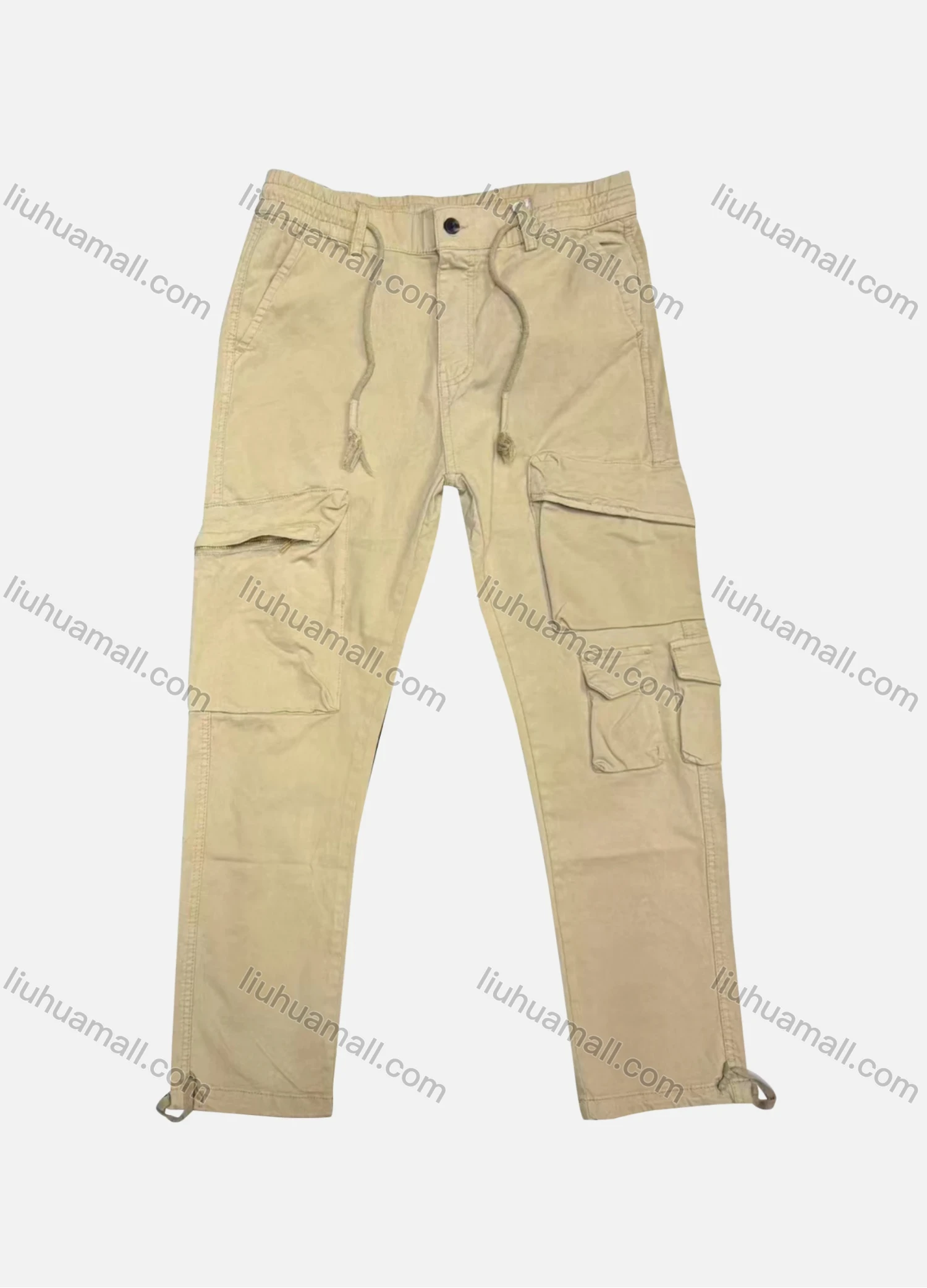 Wholesale Men's Casual Plain Zipper Pockets Drawstring Cargo Pant 8107# - Liuhuamall
