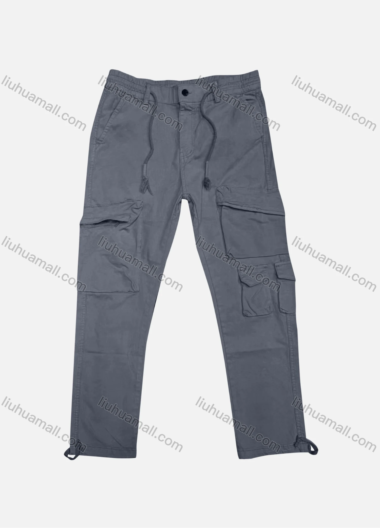 Wholesale Men's Casual Plain Zipper Pockets Drawstring Cargo Pant 8107# - Liuhuamall