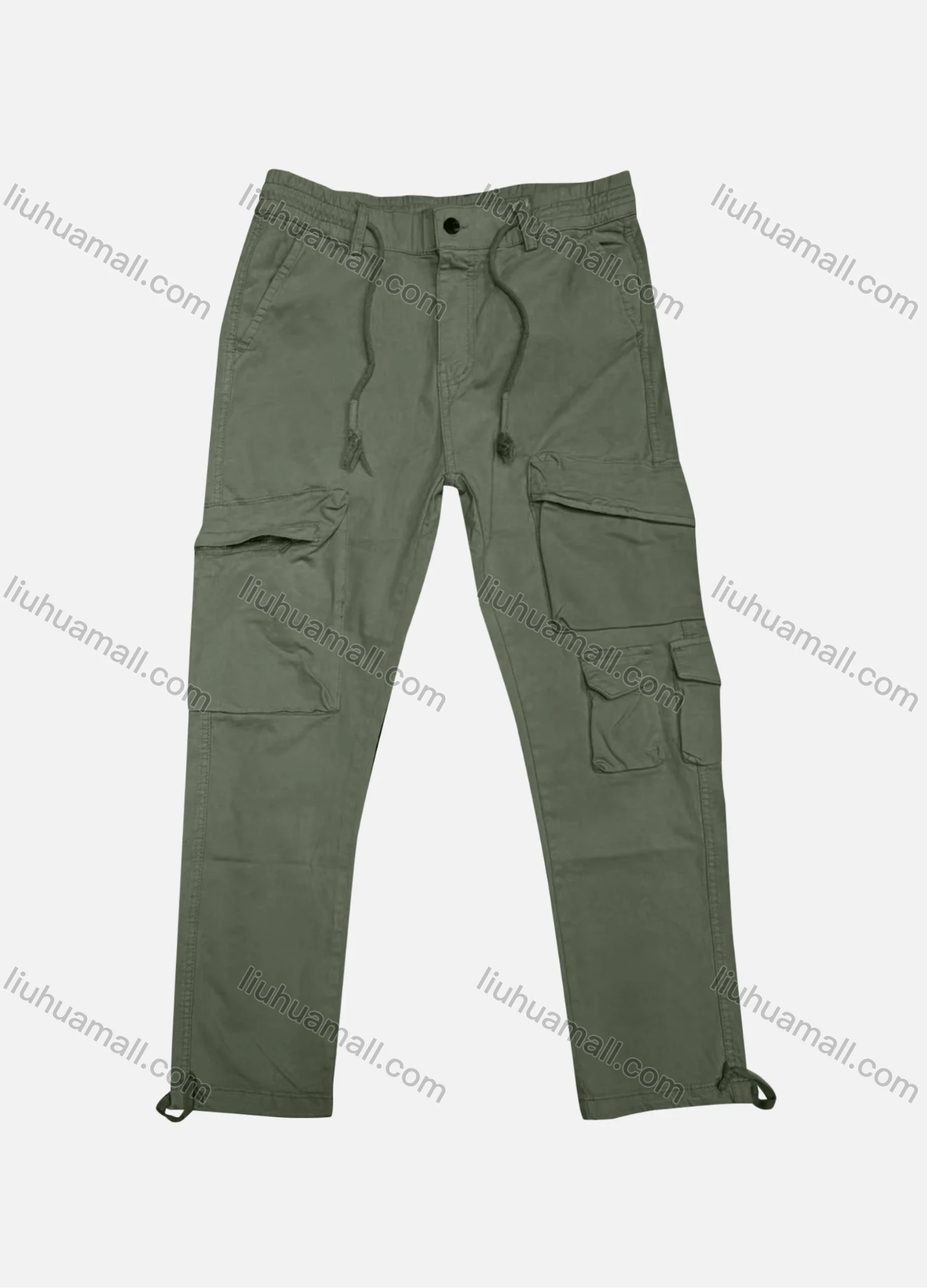 Wholesale Men's Casual Plain Zipper Pockets Drawstring Cargo Pant 8107# - Liuhuamall