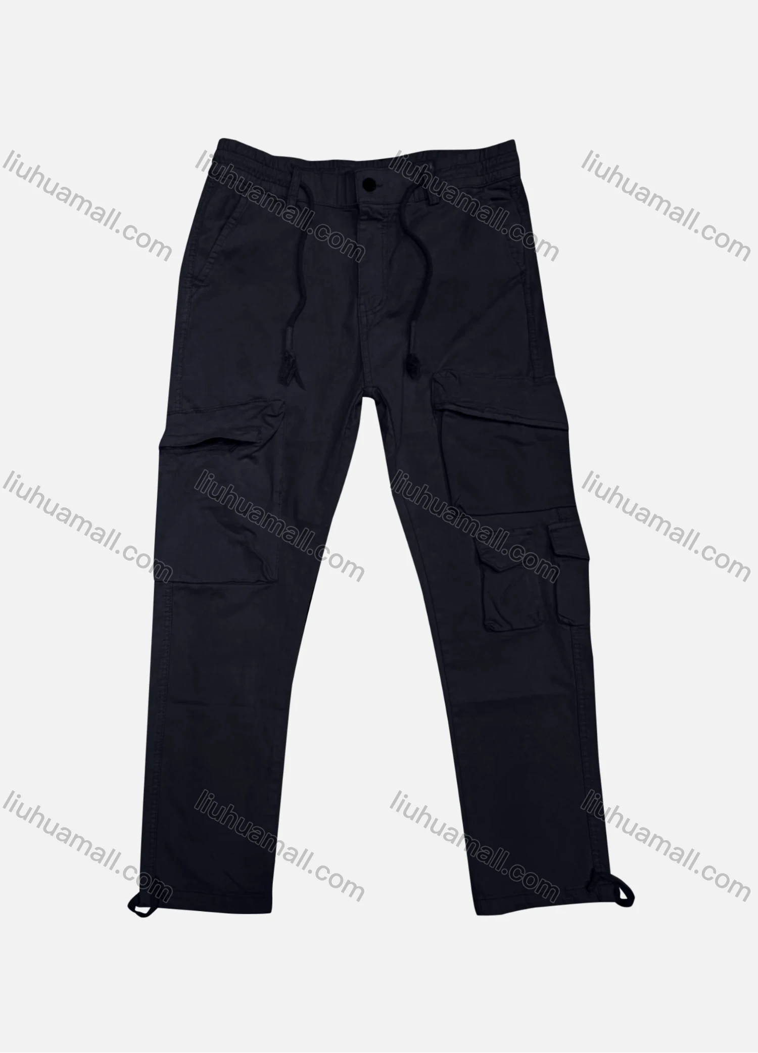 Wholesale Men's Casual Plain Zipper Pockets Drawstring Cargo Pant 8107# - Liuhuamall