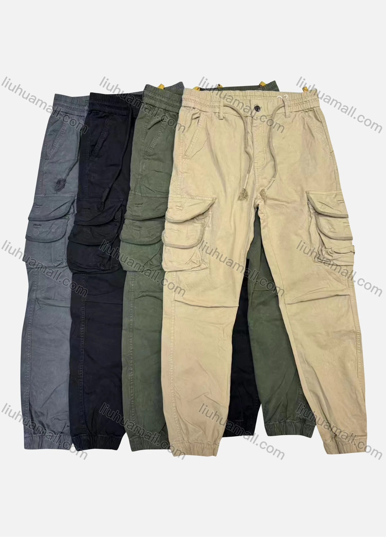 Wholesale Men's Casual Plain Flap Pockets Drawstring Cargo Pant 8108# - Liuhuamall