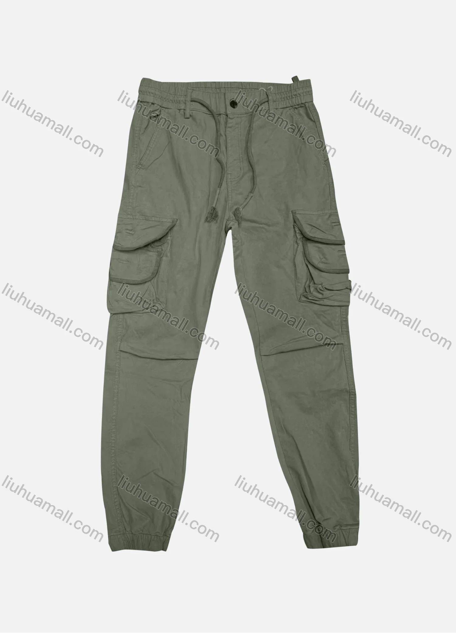 Wholesale Men's Casual Plain Flap Pockets Drawstring Cargo Pant 8108# - Liuhuamall