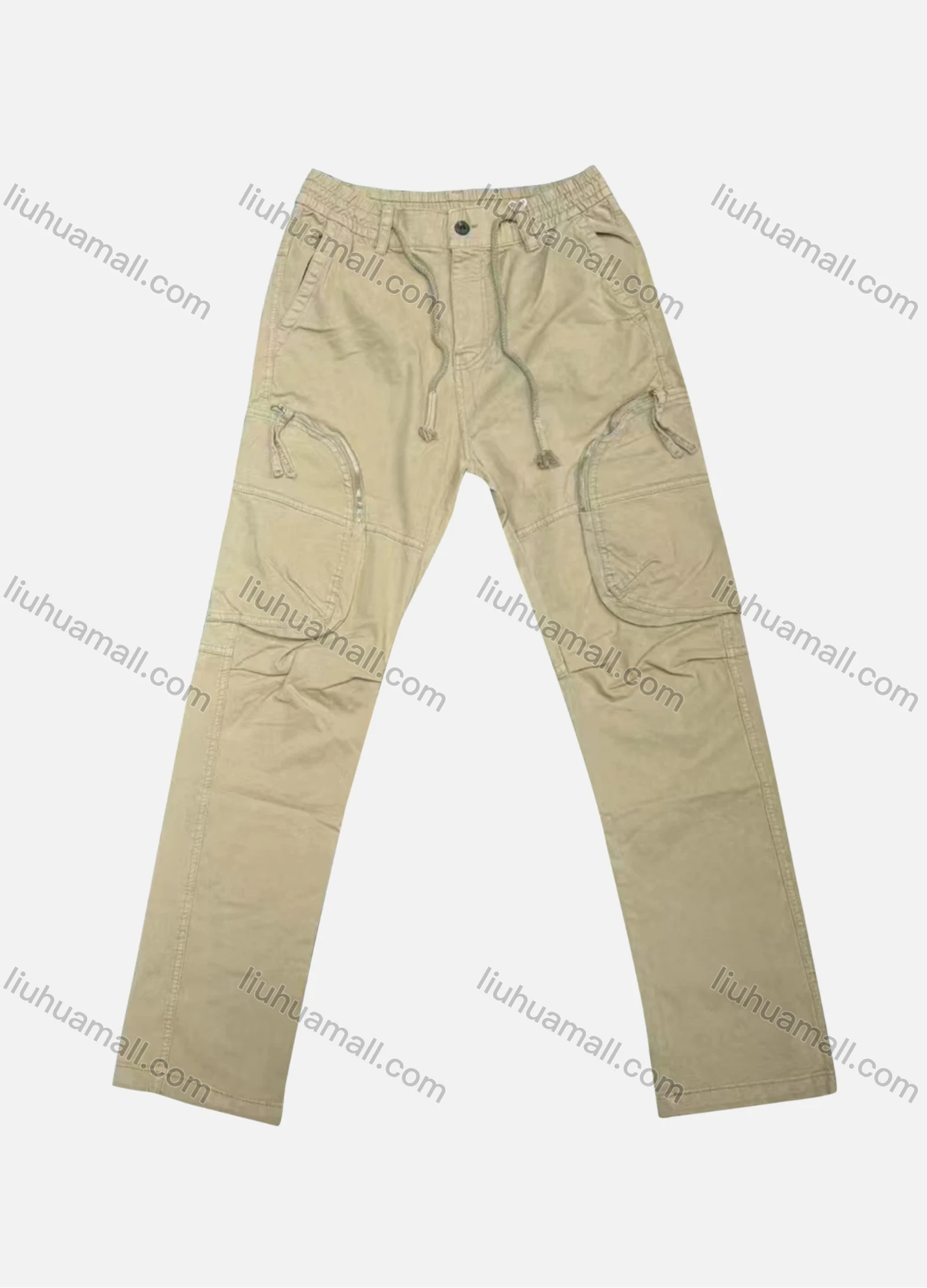 Wholesale Men's Casual Plain Zipper Pockets Drawstring Cargo Pant 7611# - Liuhuamall