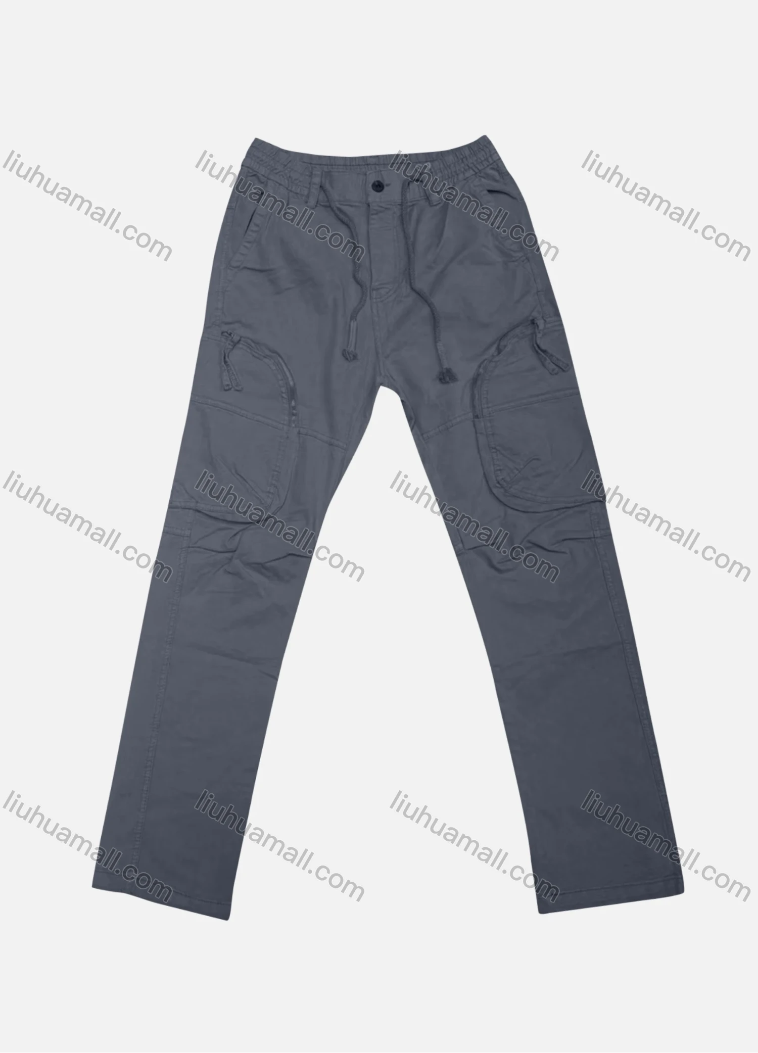 Wholesale Men's Casual Plain Zipper Pockets Drawstring Cargo Pant 7611# - Liuhuamall