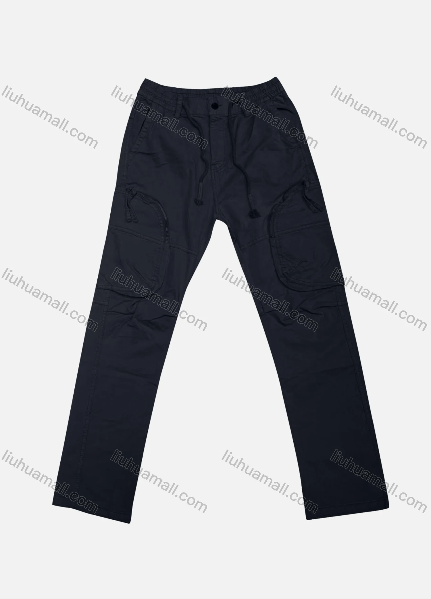 Wholesale Men's Casual Plain Zipper Pockets Drawstring Cargo Pant 7611# - Liuhuamall