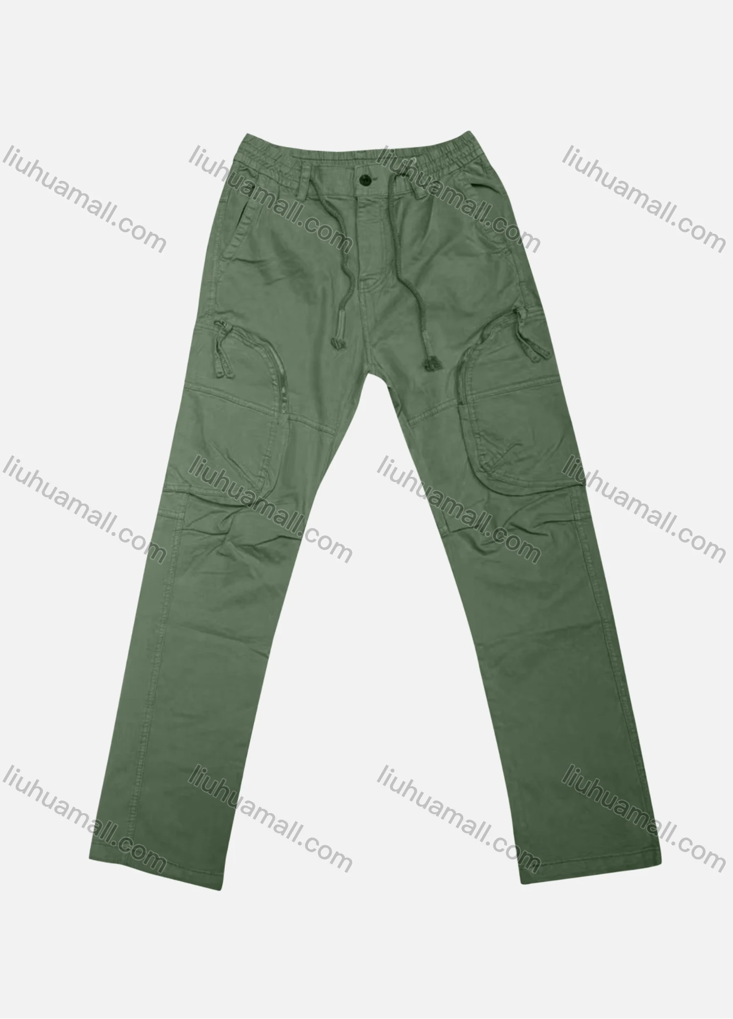 Wholesale Men's Casual Plain Zipper Pockets Drawstring Cargo Pant 7611# - Liuhuamall