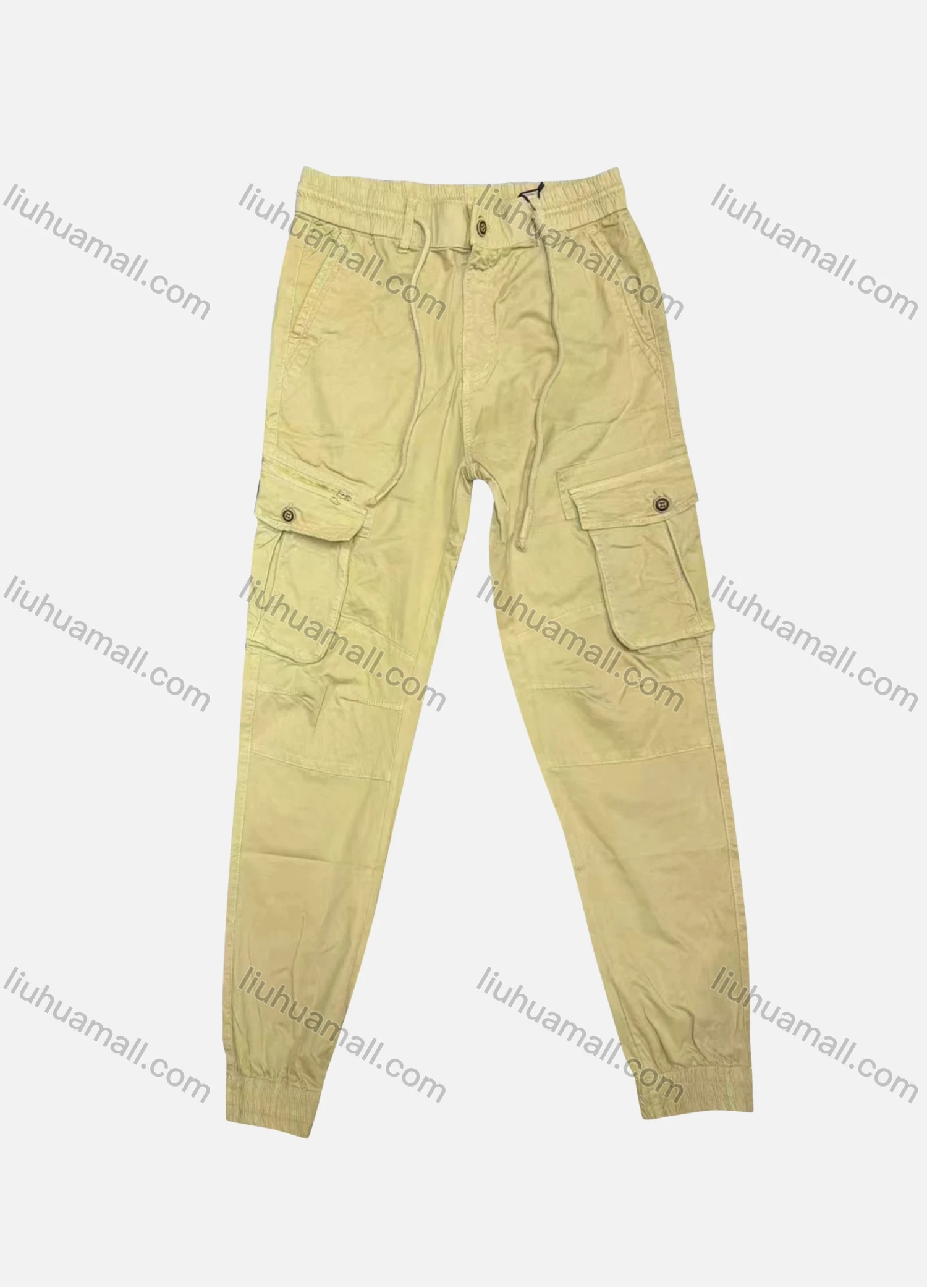 Wholesale Men's Casual Plain Flap Pockets Zip Decor Drawstring Cargo Pant 20145# - Liuhuamall
