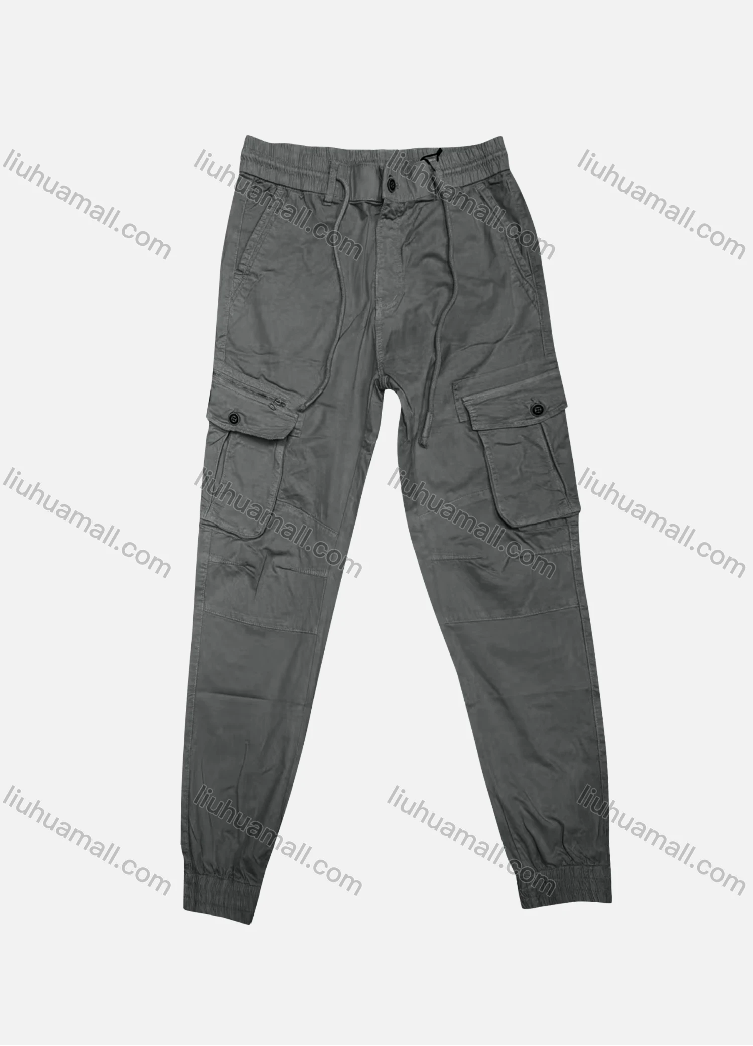 Wholesale Men's Casual Plain Flap Pockets Zip Decor Drawstring Cargo Pant 20145# - Liuhuamall
