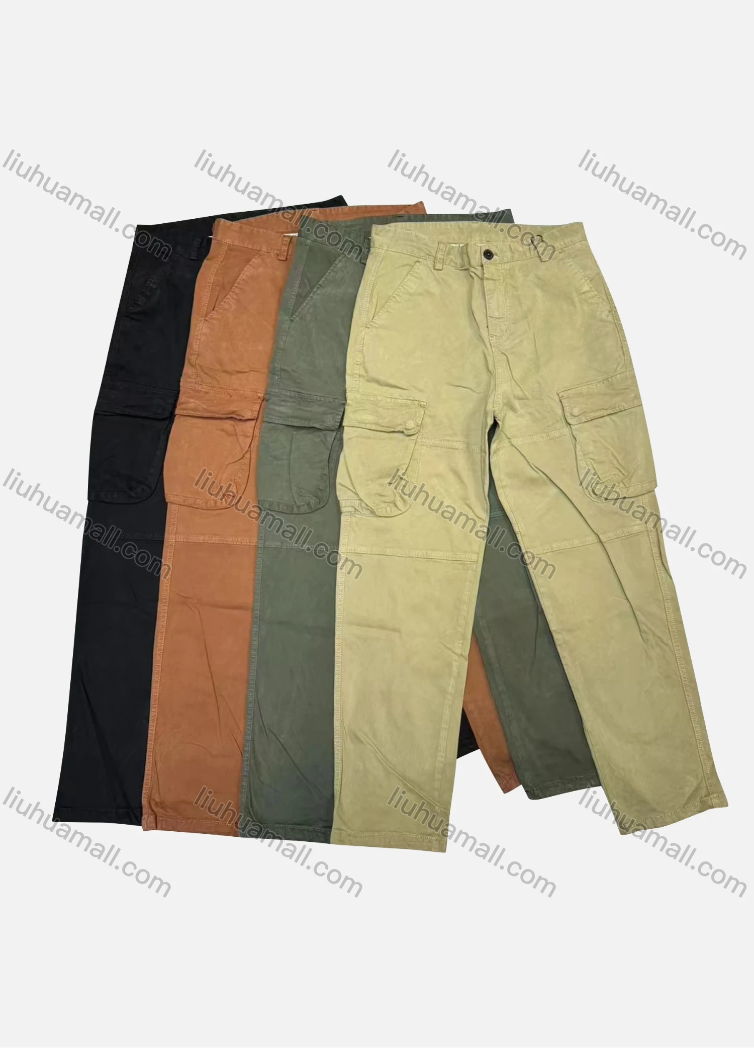 Wholesale Men's Casual Plain Flap Pockets Button Closure Cargo Pant W9107# - Liuhuamall