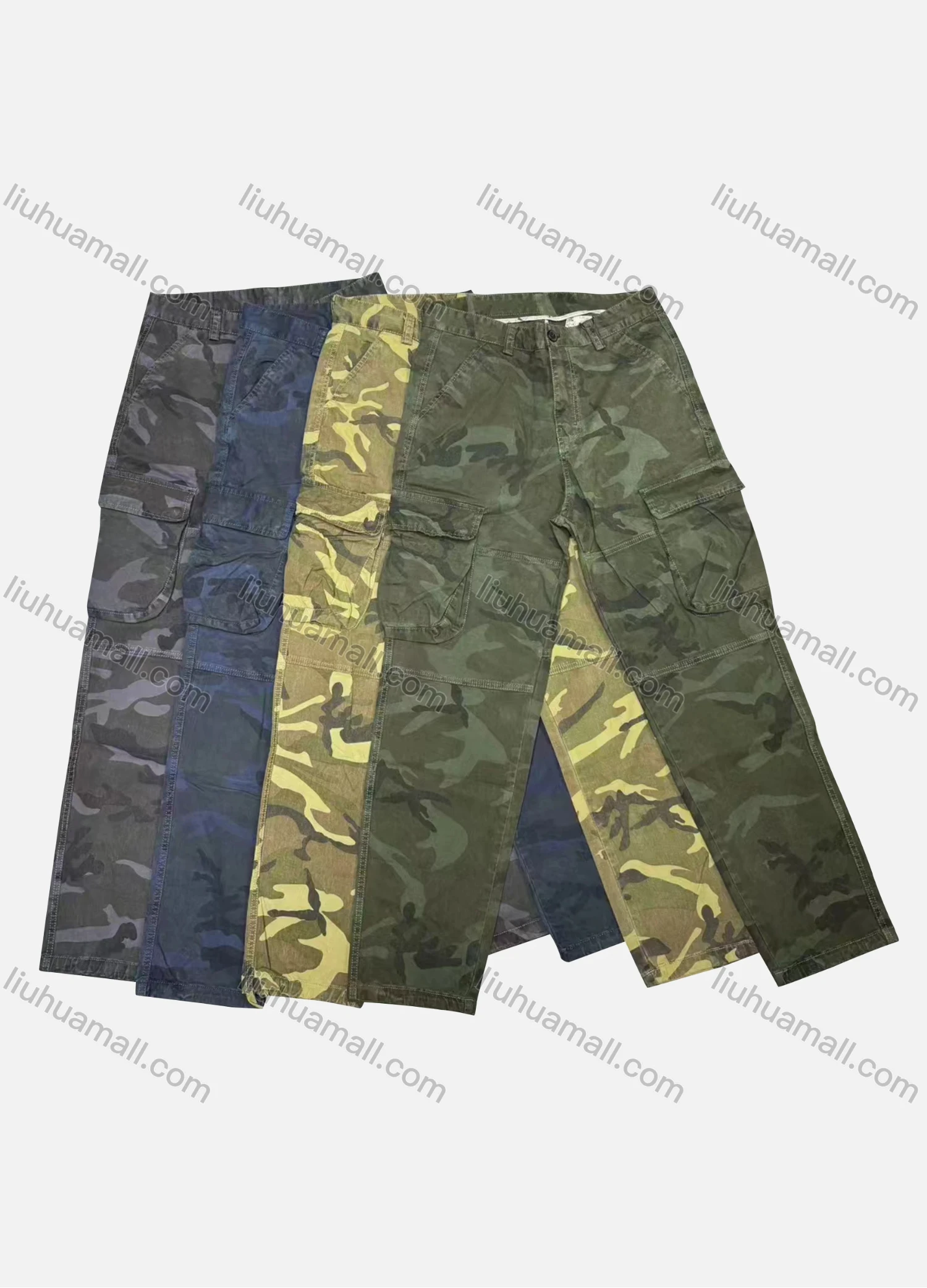Wholesale Men's Casual Camouflage Flap Pockets Button Closure Cargo Pant W9177# - Liuhuamall