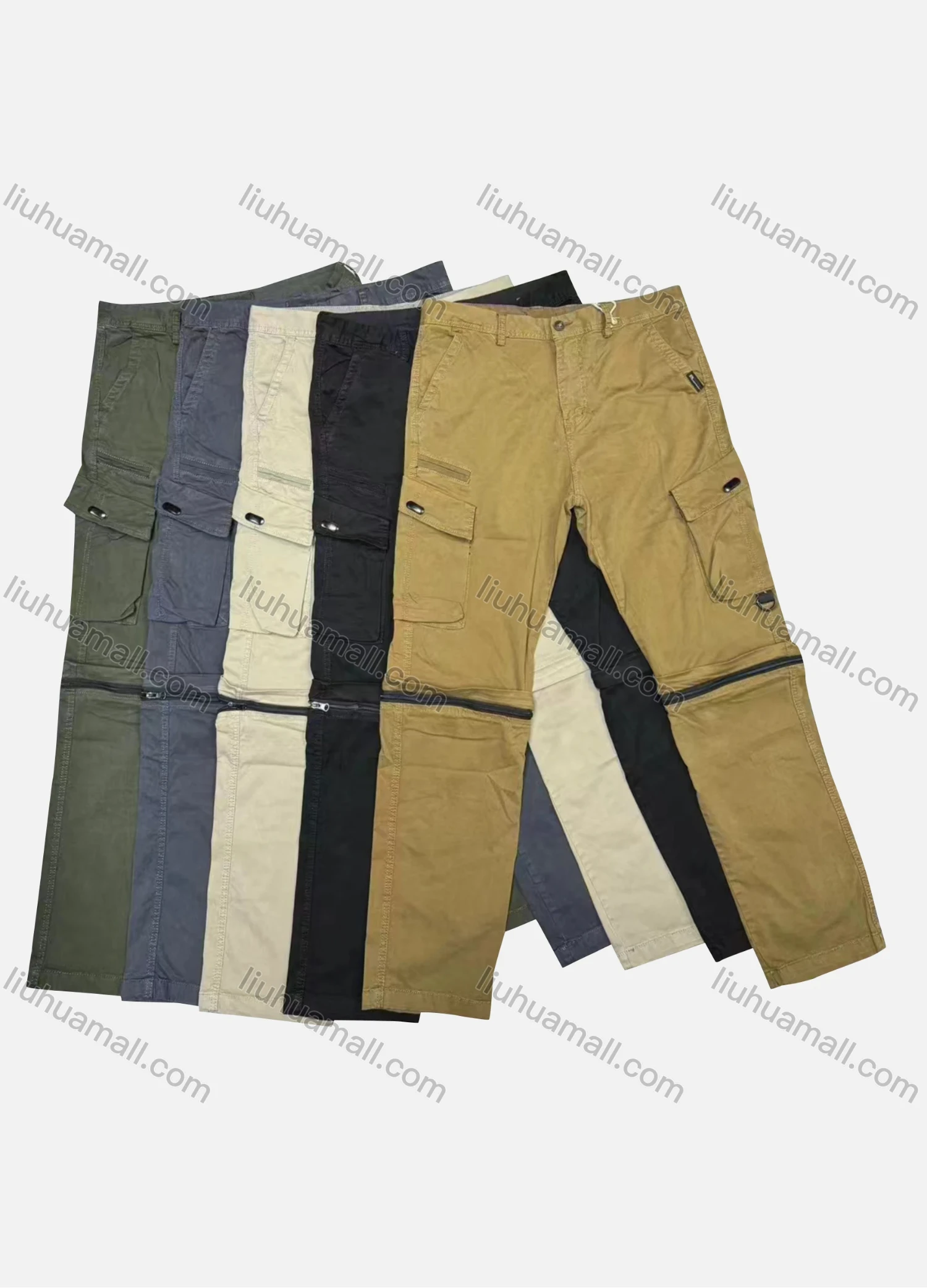 Wholesale Men's Casual Plain Flap Pockets Button Closure Cargo Pant 9A873# - Liuhuamall