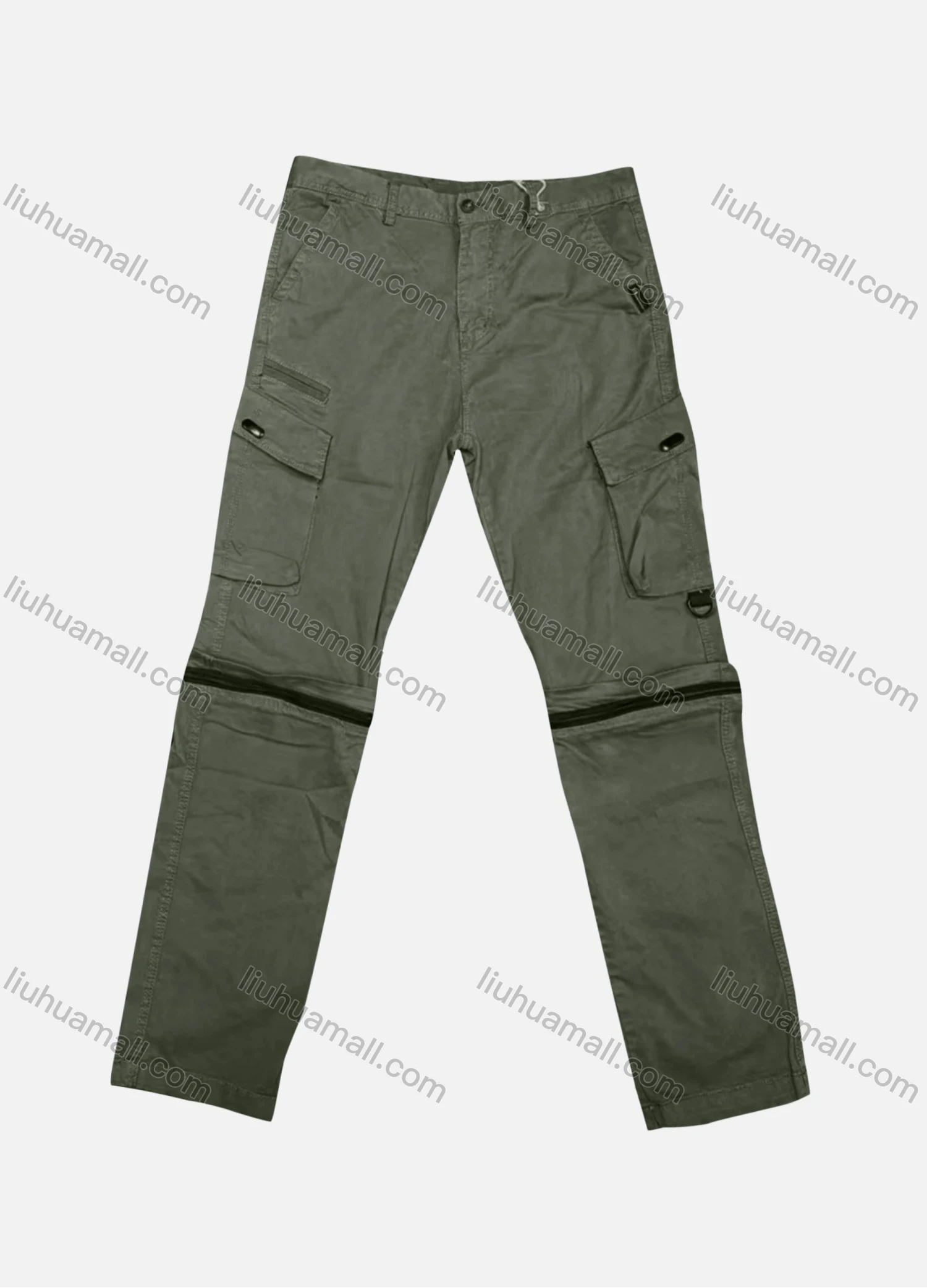 Wholesale Men's Casual Plain Flap Pockets Button Closure Cargo Pant 9A873# - Liuhuamall