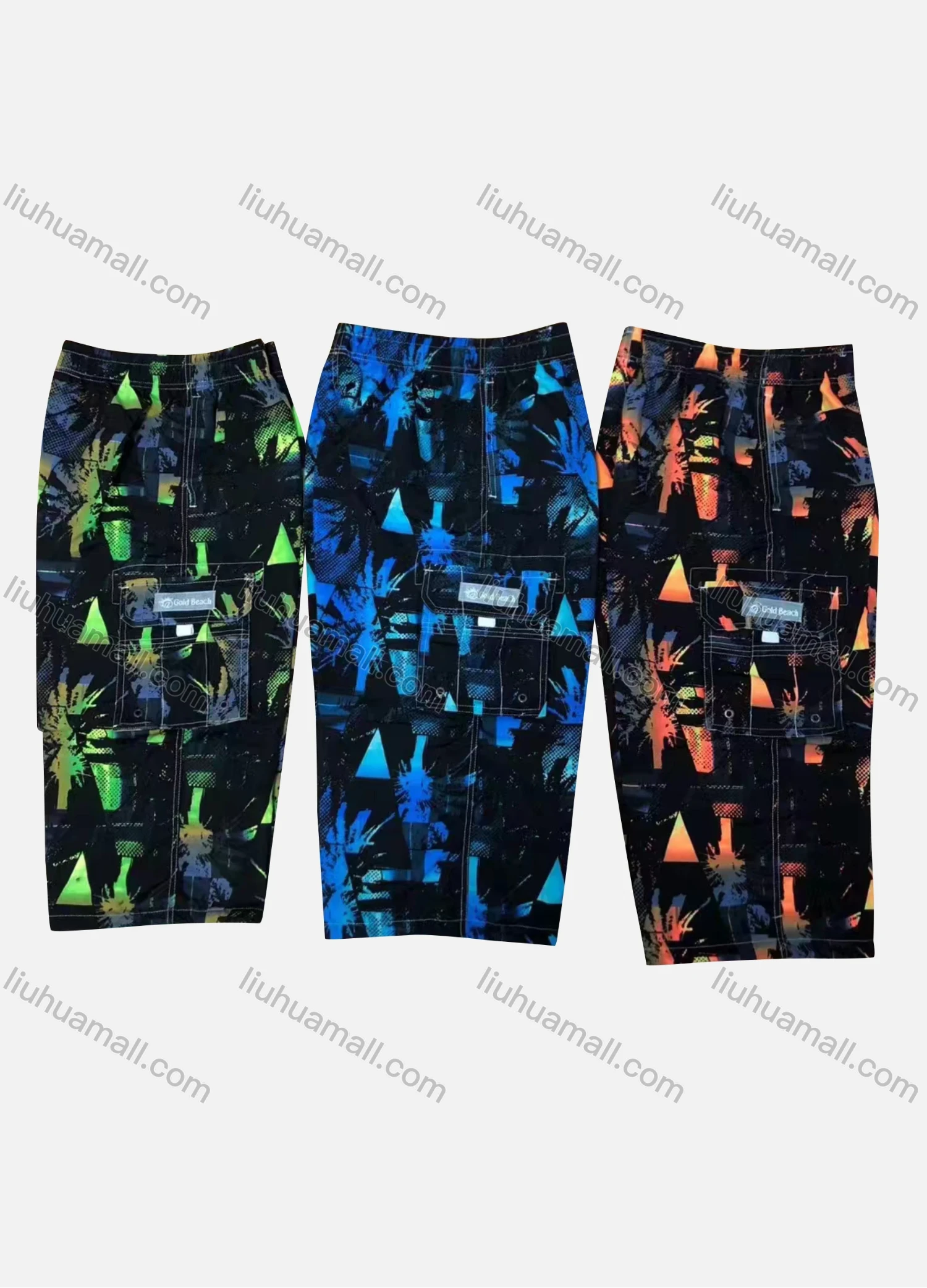 Wholesale Men's Casual Allover Print Flap Pockets Elastic Waist Shorts 4079# - Liuhuamall