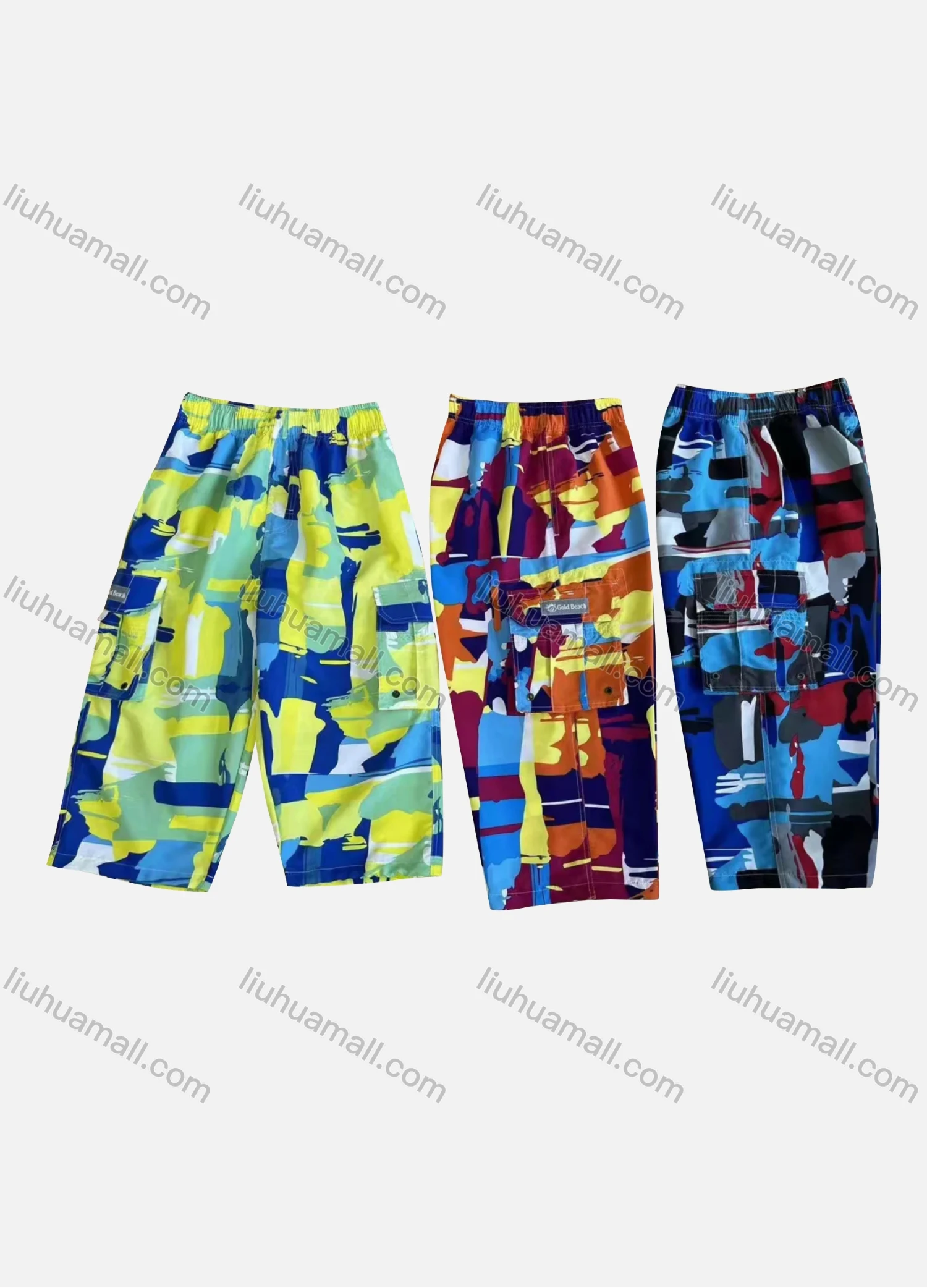 Wholesale Men's Casual Allover Print Flap Pockets Elastic Waist Shorts 4072# - Liuhuamall