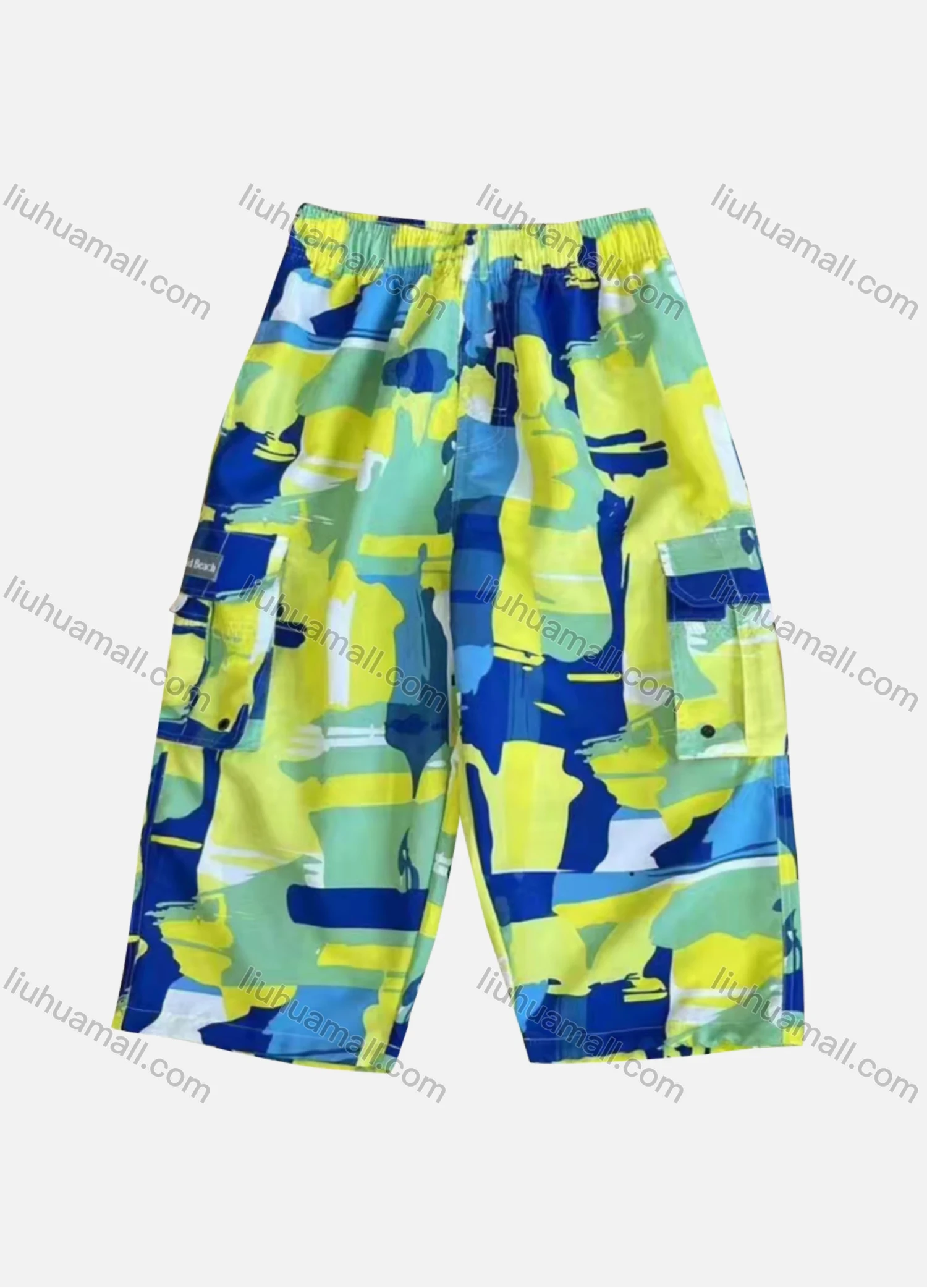 Wholesale Men's Casual Allover Print Flap Pockets Elastic Waist Shorts 4072# - Liuhuamall