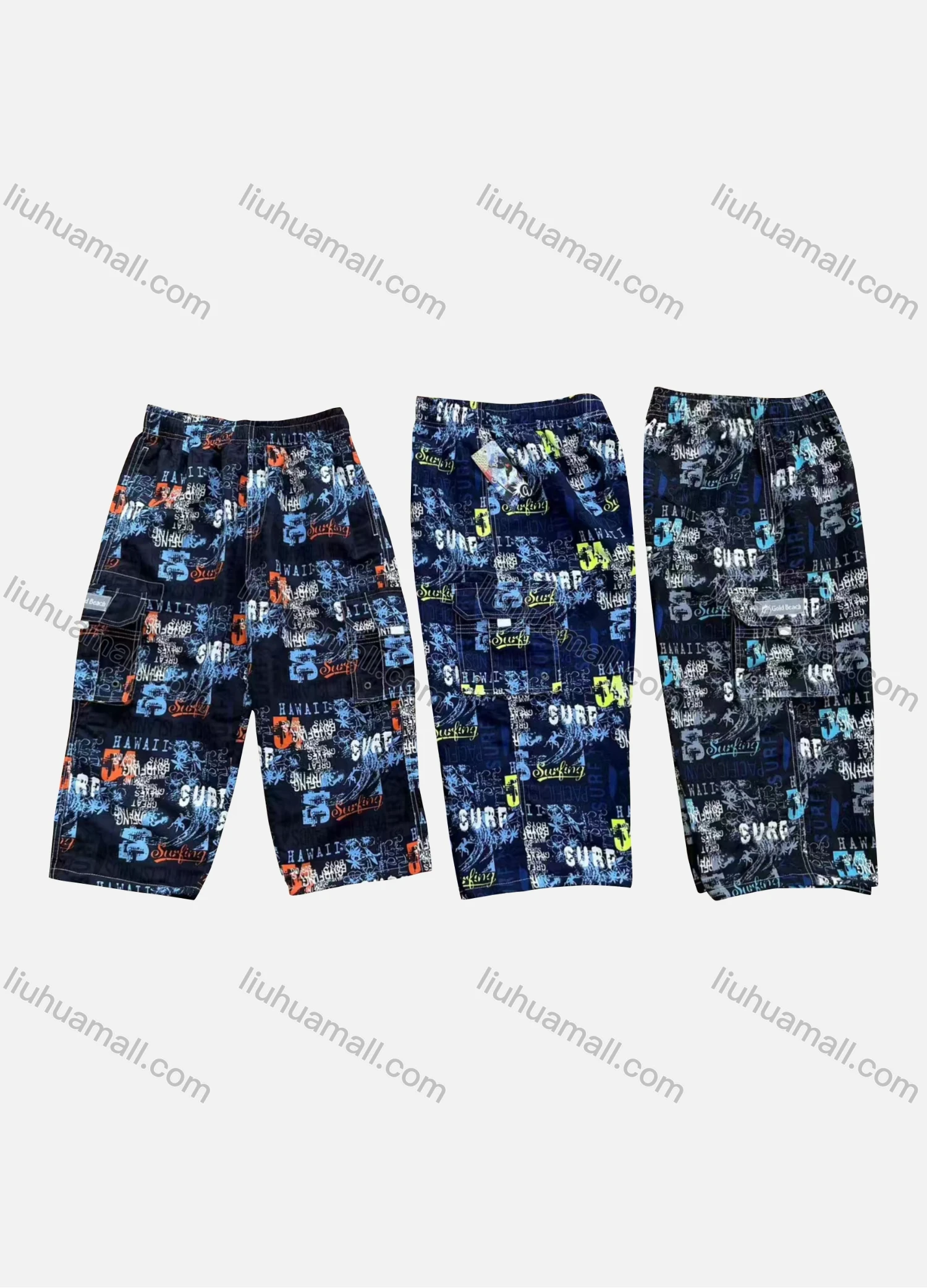 Wholesale Men's Casual Allover Letter Print Flap Pockets Elastic Waist Shorts 4066# - Liuhuamall