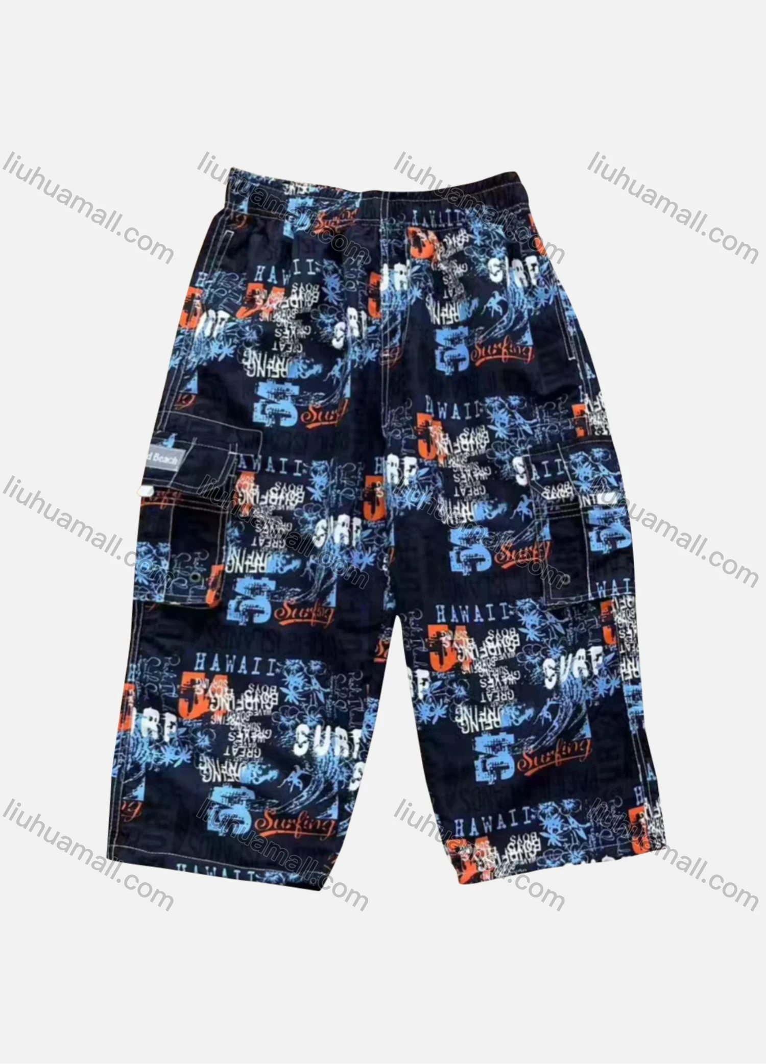 Wholesale Men's Casual Allover Letter Print Flap Pockets Elastic Waist Shorts 4066# - Liuhuamall