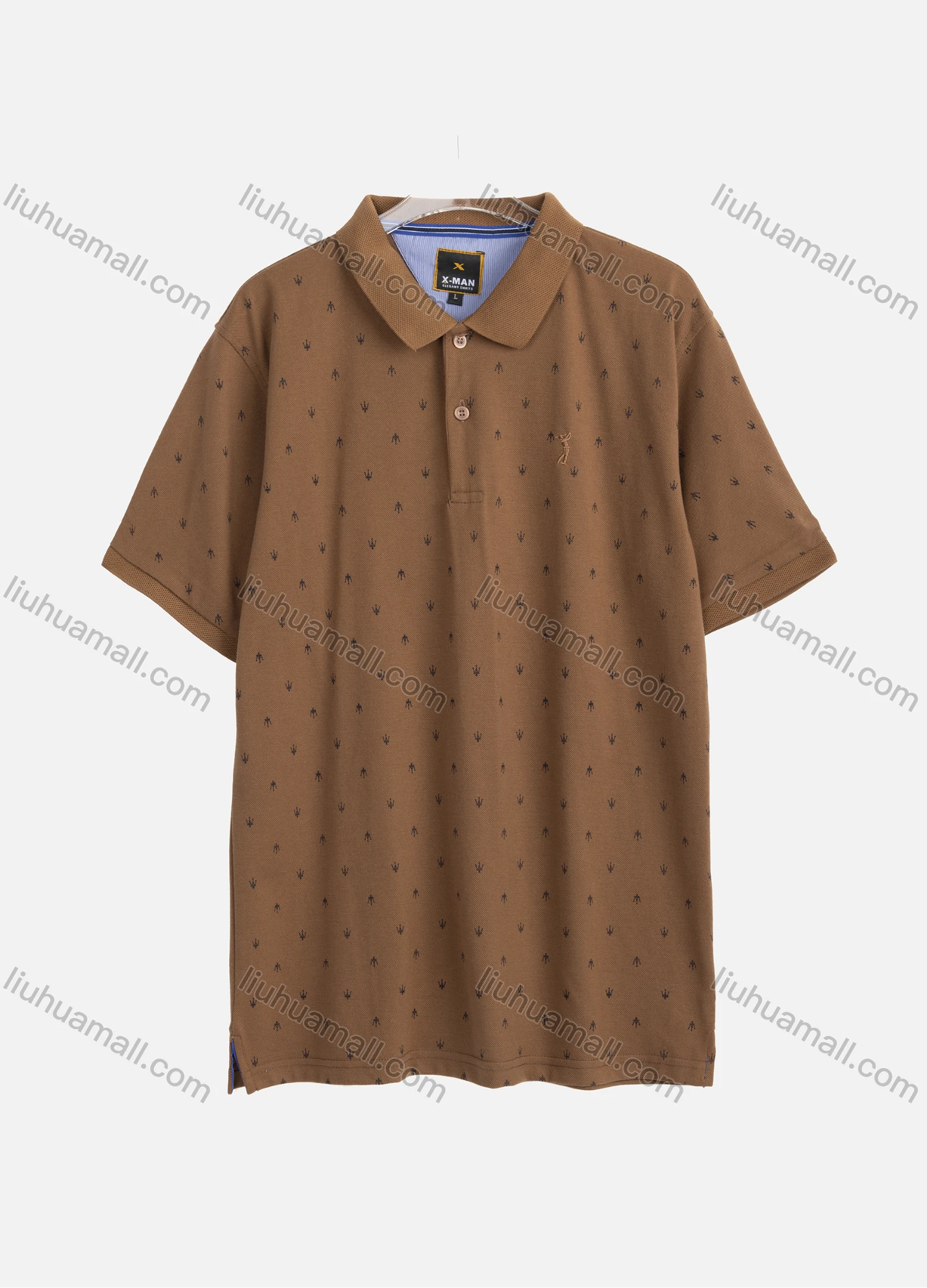 Wholesale Men's Casual Allover Print Short Sleeve Polo Shirts & Plain Pockets Jeans 2-Piece Set AK5+E8LT-11# - Liuhuamall