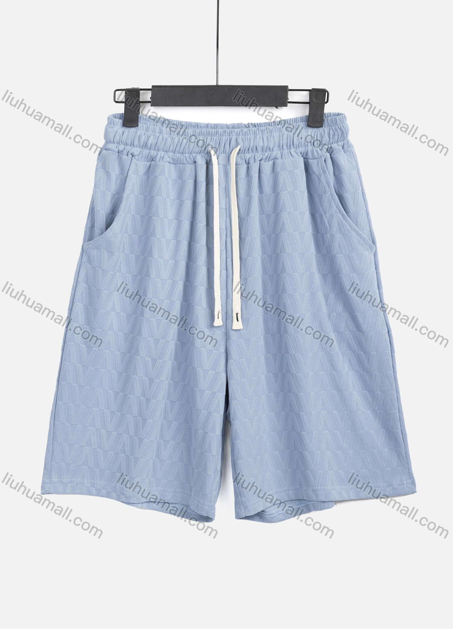 Wholesale Men's Casual Round Neck Plain Letter Short Sleeve Drop Shoulder Tee & Drawstring Pocket Shorts 2 Piece Set - Liuhuamall