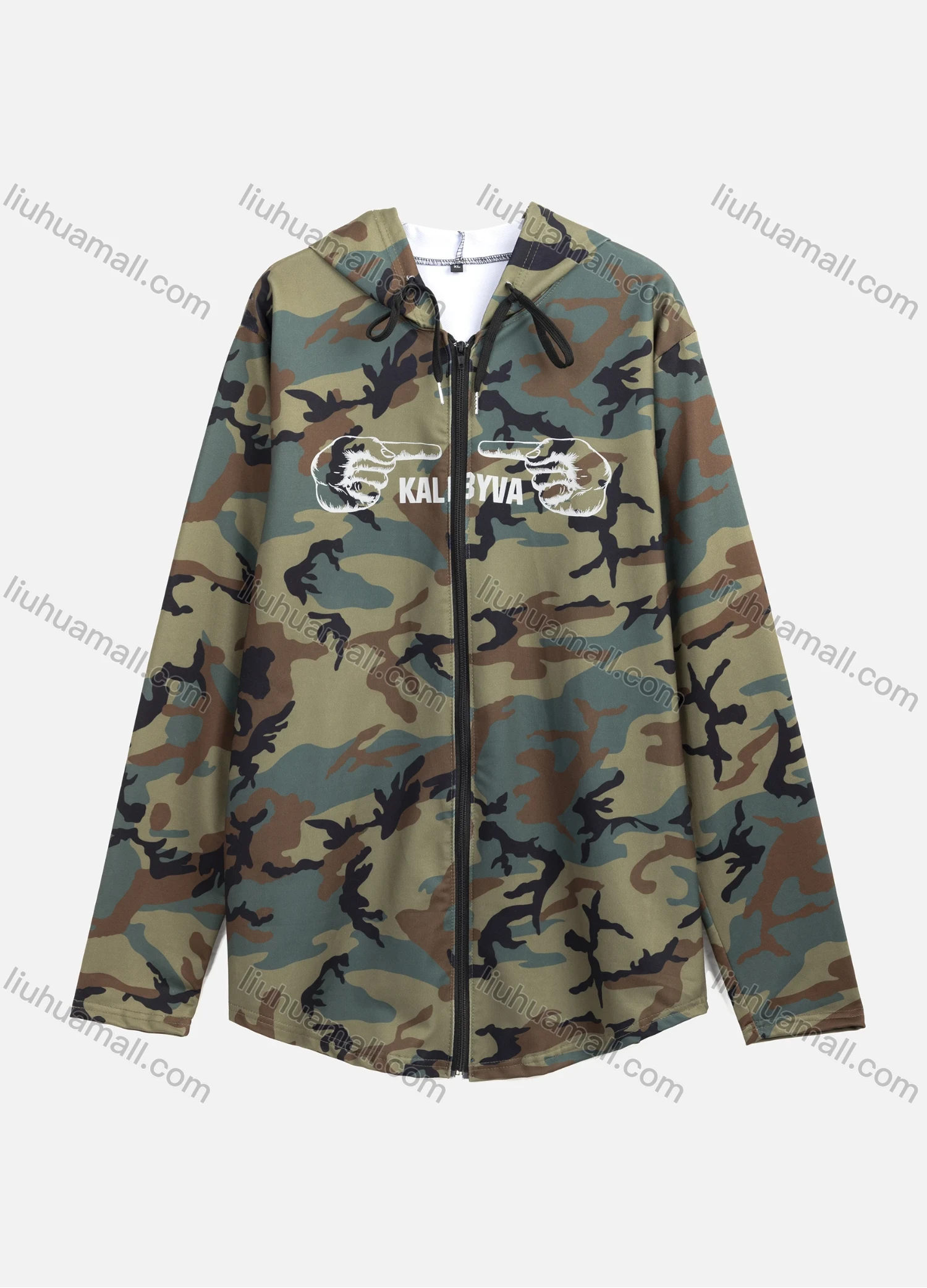 Wholesale Men's Casual Camouflage Long Sleeve Zipper Hooded Drawstring Jacket - Liuhuamall