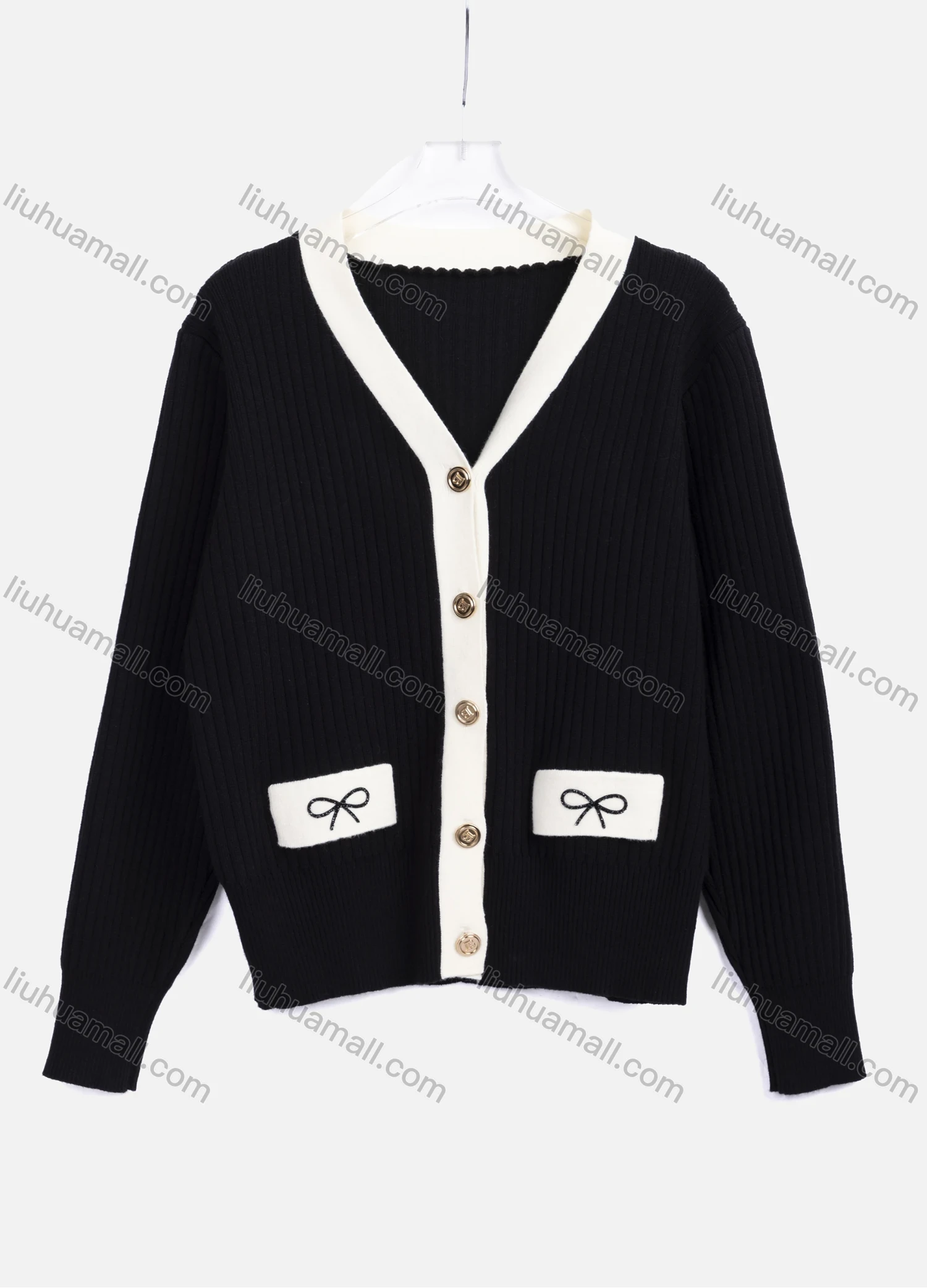 Wholesale Women's Casual Plain V Neck Long Sleeve Button Down Pocket Knit Cardigan 2710# - Liuhuamall