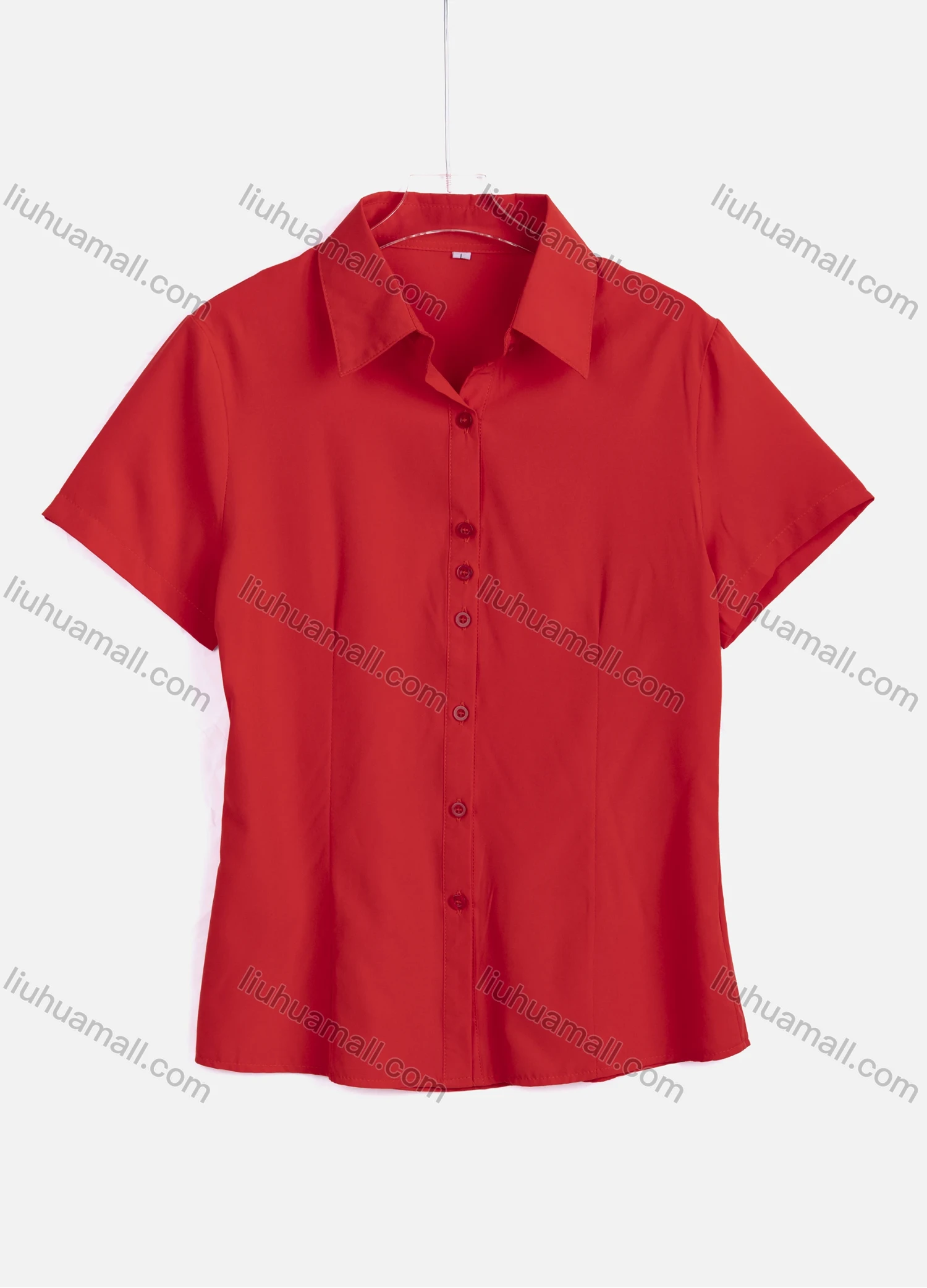 Wholesale Women's Casual Plain Collared Short Sleeve Button Down Shirt 6681# - Liuhuamall