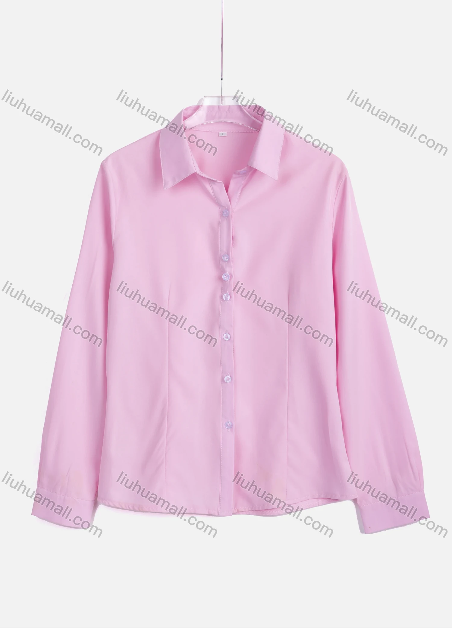 Wholesale Women's Casual Plain Collared Long Sleeve Button Down Shirt 6682# - Liuhuamall