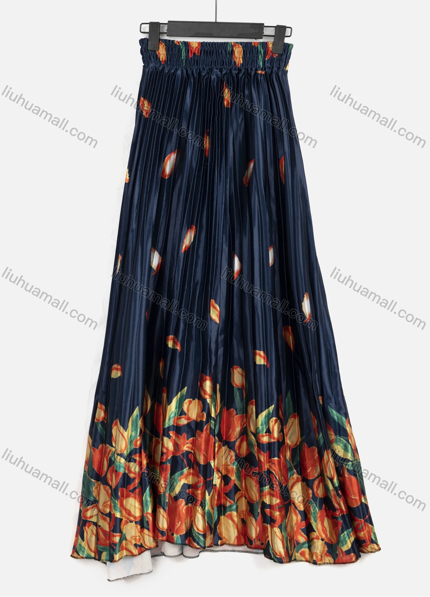 Wholesale Women's Elegant Floral High Waist Pleated Shirred Maxi Skirt 5685# - Liuhuamall