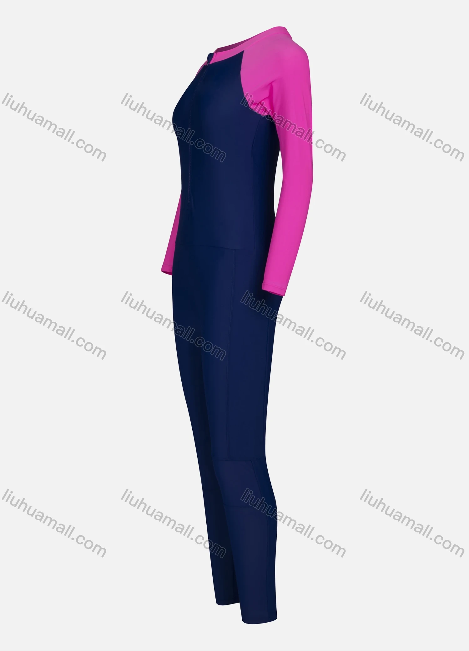 Wholesale Women's Sporty Zip Front Plain Round Neck Raglan Sleeve One Piece Swimsuit L215# - Liuhuamall