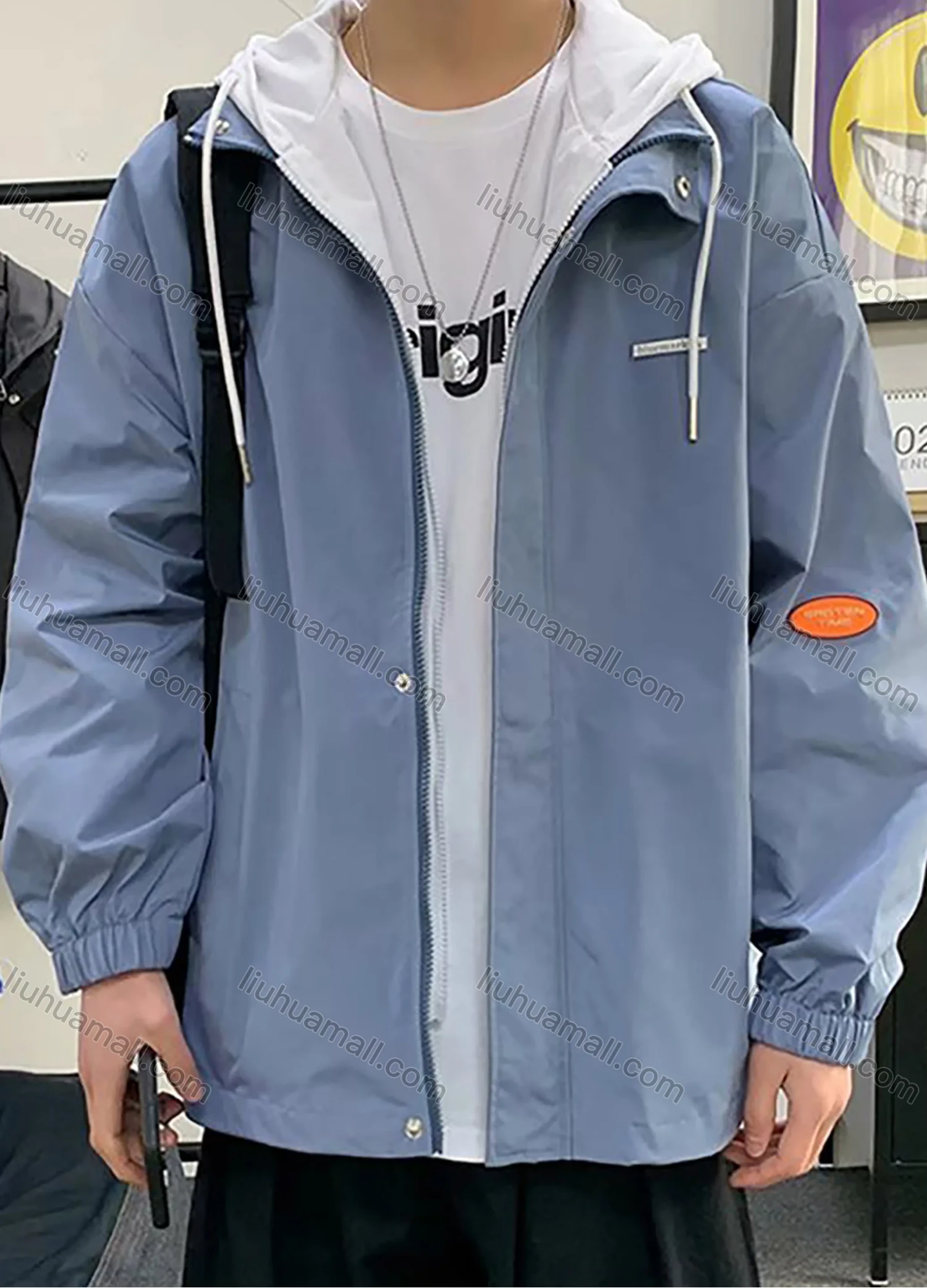 Wholesale Men's Casual Plain 2 in 1 Long Sleeve Drawstring Hooded Patch Pocket Jacket - Liuhuamall