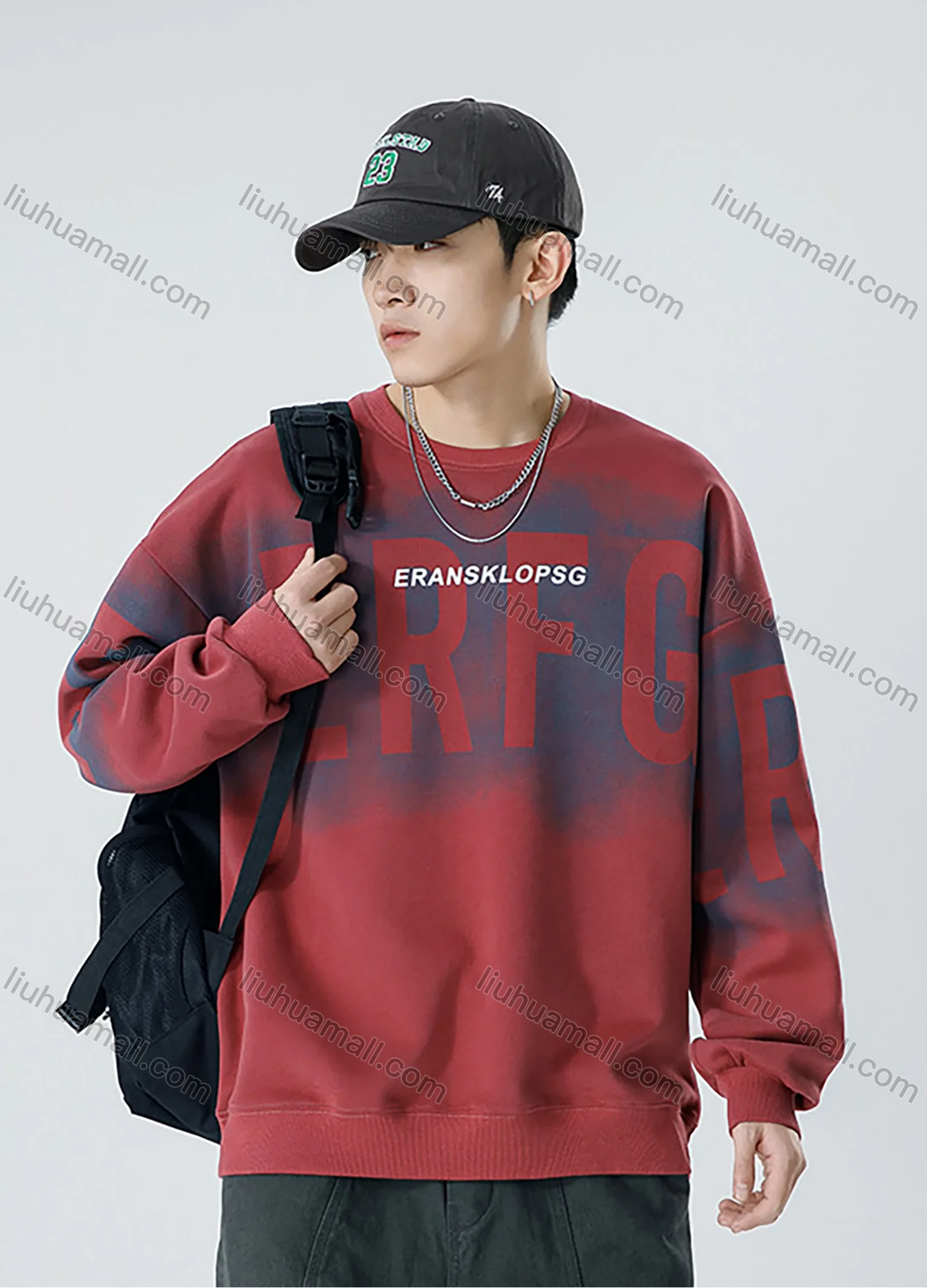 Wholesale Men's Casual Letter Ombre Round Neck Drop Shoulder Long Sleeve Sweatshirt - Liuhuamall