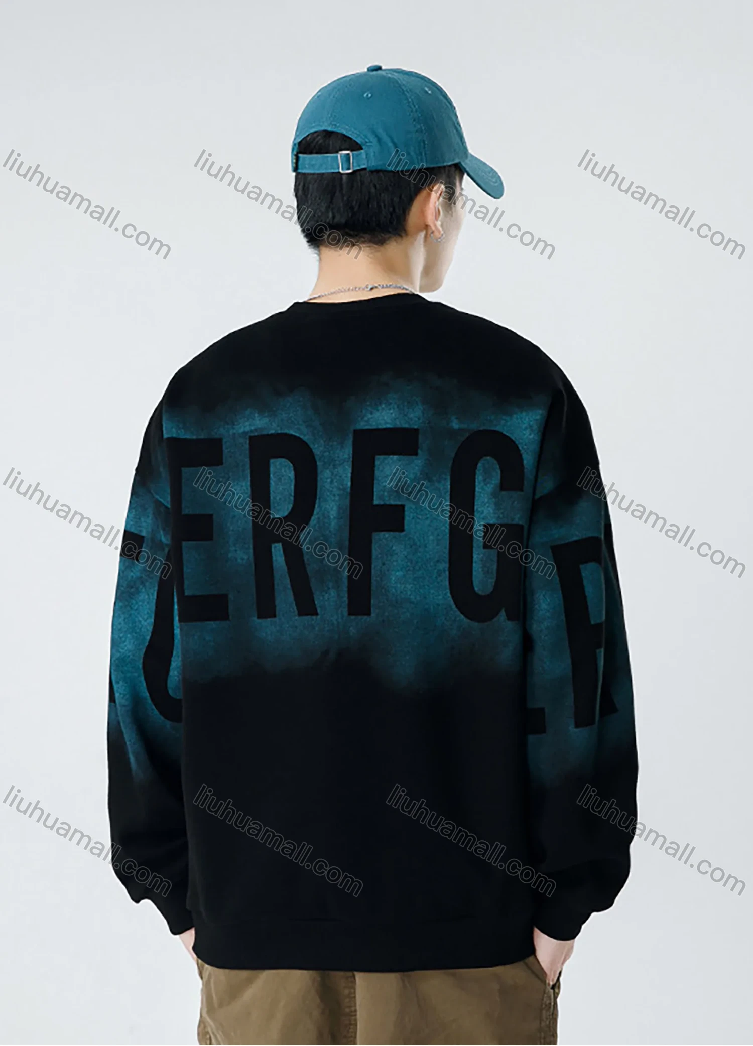 Wholesale Men's Casual Letter Ombre Round Neck Drop Shoulder Long Sleeve Sweatshirt - Liuhuamall