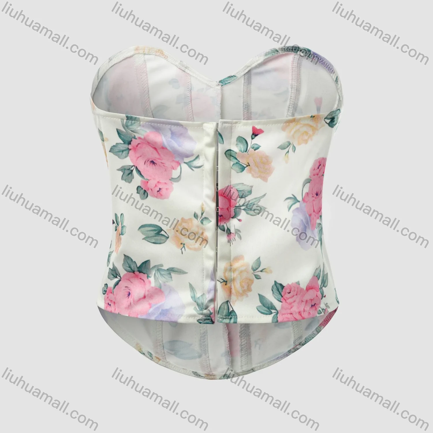 Wholesale Women's Summer Sexy Floral Print Curved Hem Strapless Boned Crop Corset Top - Liuhuamall