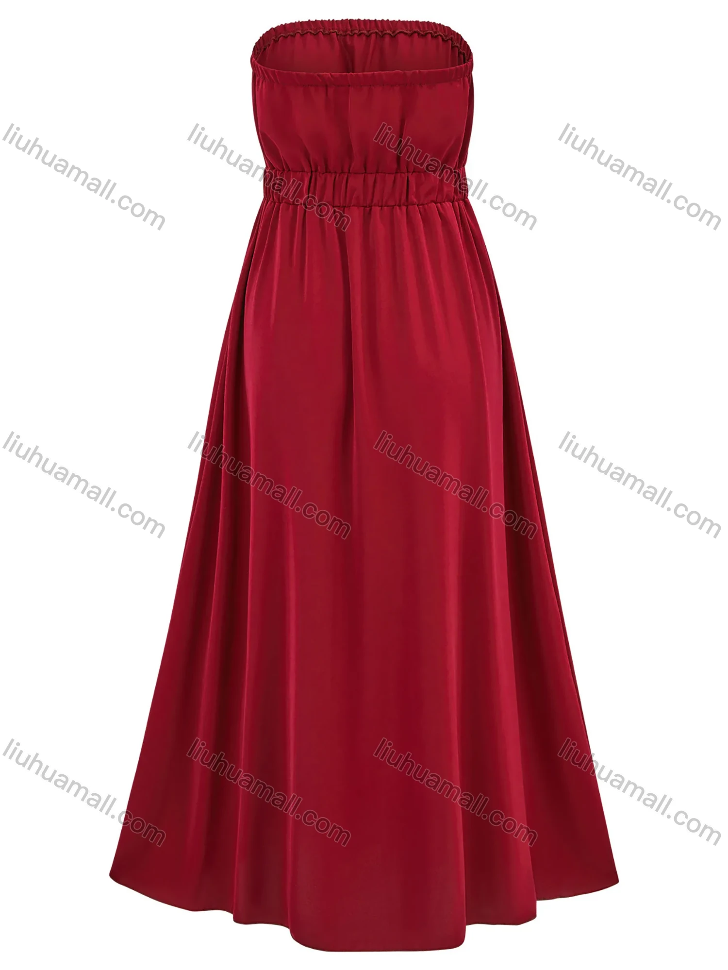 Wholesale Women's Elegant Plain Metal Decor Strapless Split Hem Ruched Midi Tube Dress - Liuhuamall