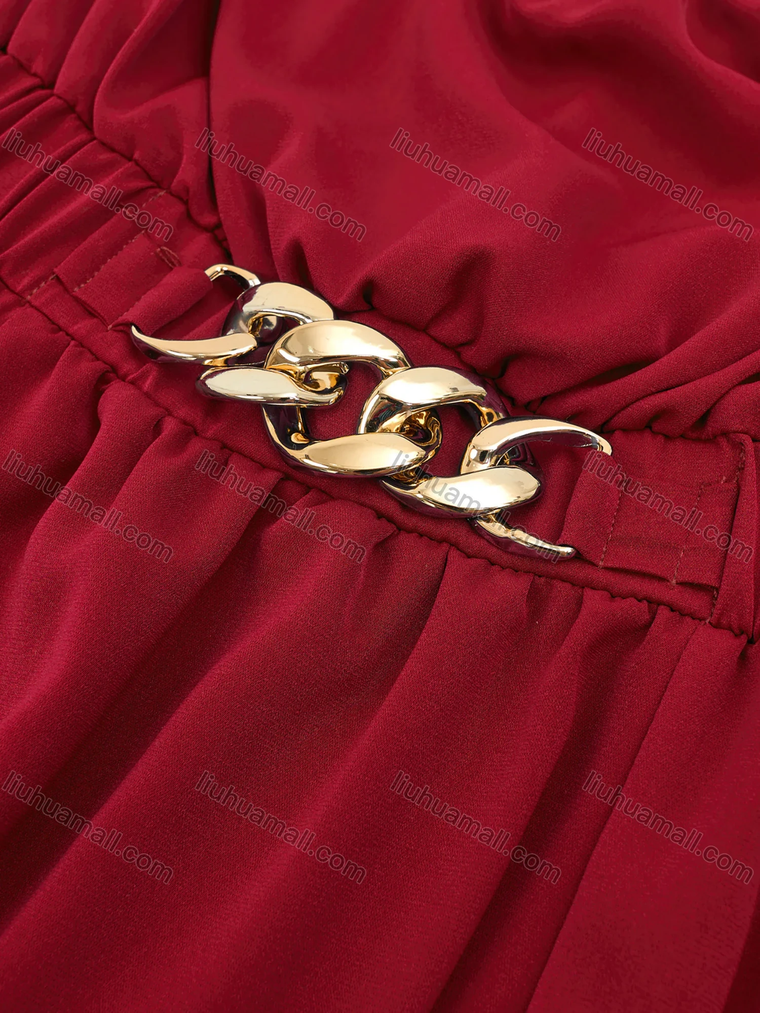 Wholesale Women's Elegant Plain Metal Decor Strapless Split Hem Ruched Midi Tube Dress - Liuhuamall