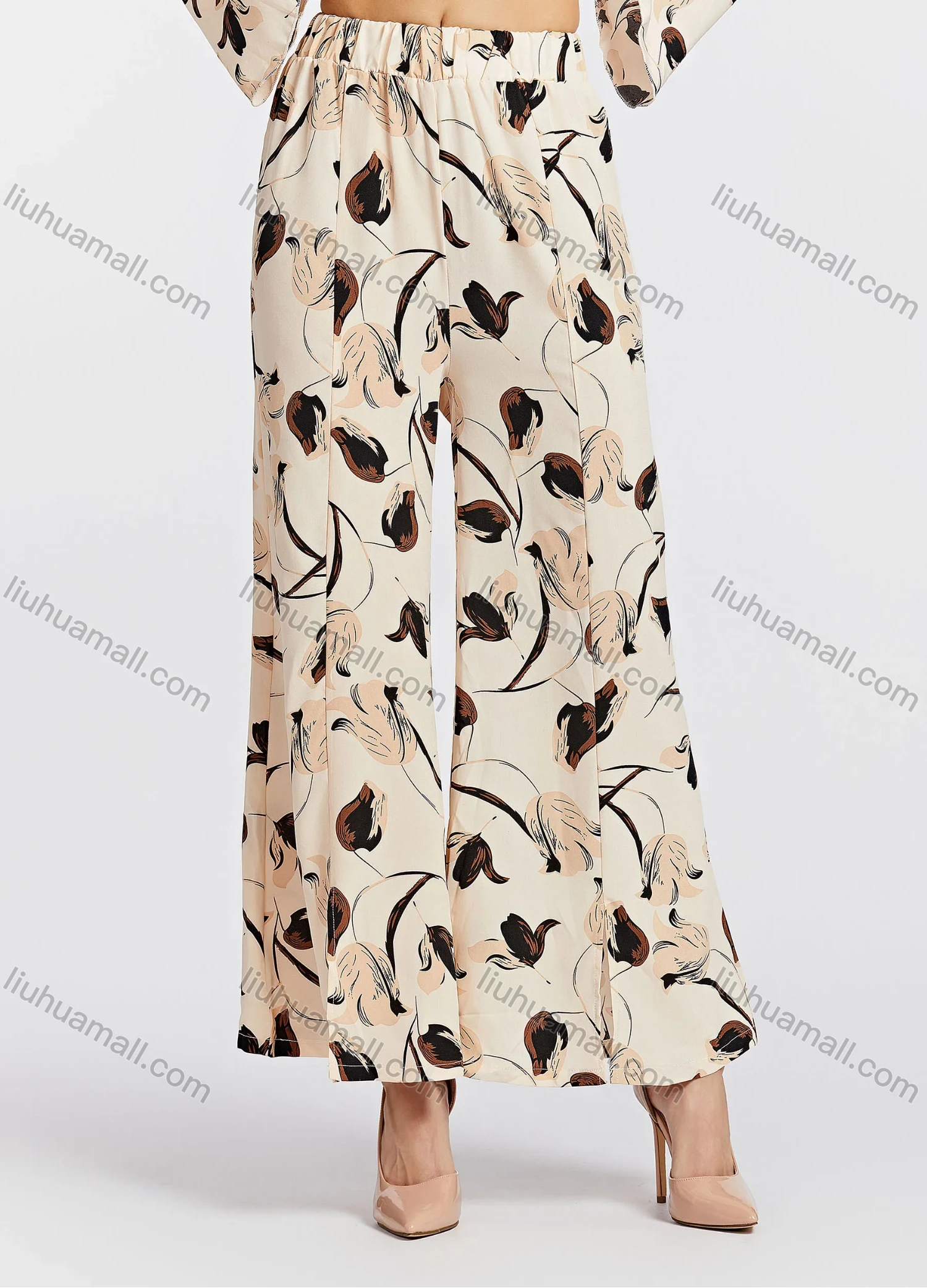 Wholesale Women's Elegant Floral Wrap V Neck Tie Back Long Sleeve Crop Blouse & Pants 2 Piece Set 766# - Liuhuamall